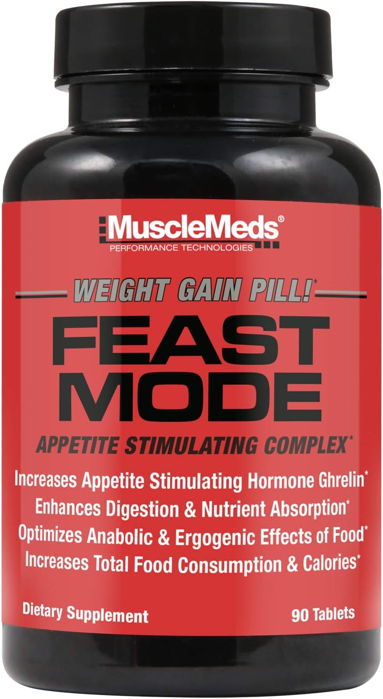 MuscleMeds Feast Mode: Appetite Stimulant Weight Gain Pills with Digestive Enzymes - 90 Capsules, Unflavored