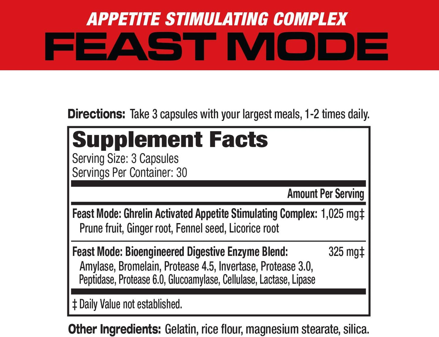 MuscleMeds Feast Mode: Appetite Stimulant Weight Gain Pills with Digestive Enzymes - 90 Capsules, Unflavored