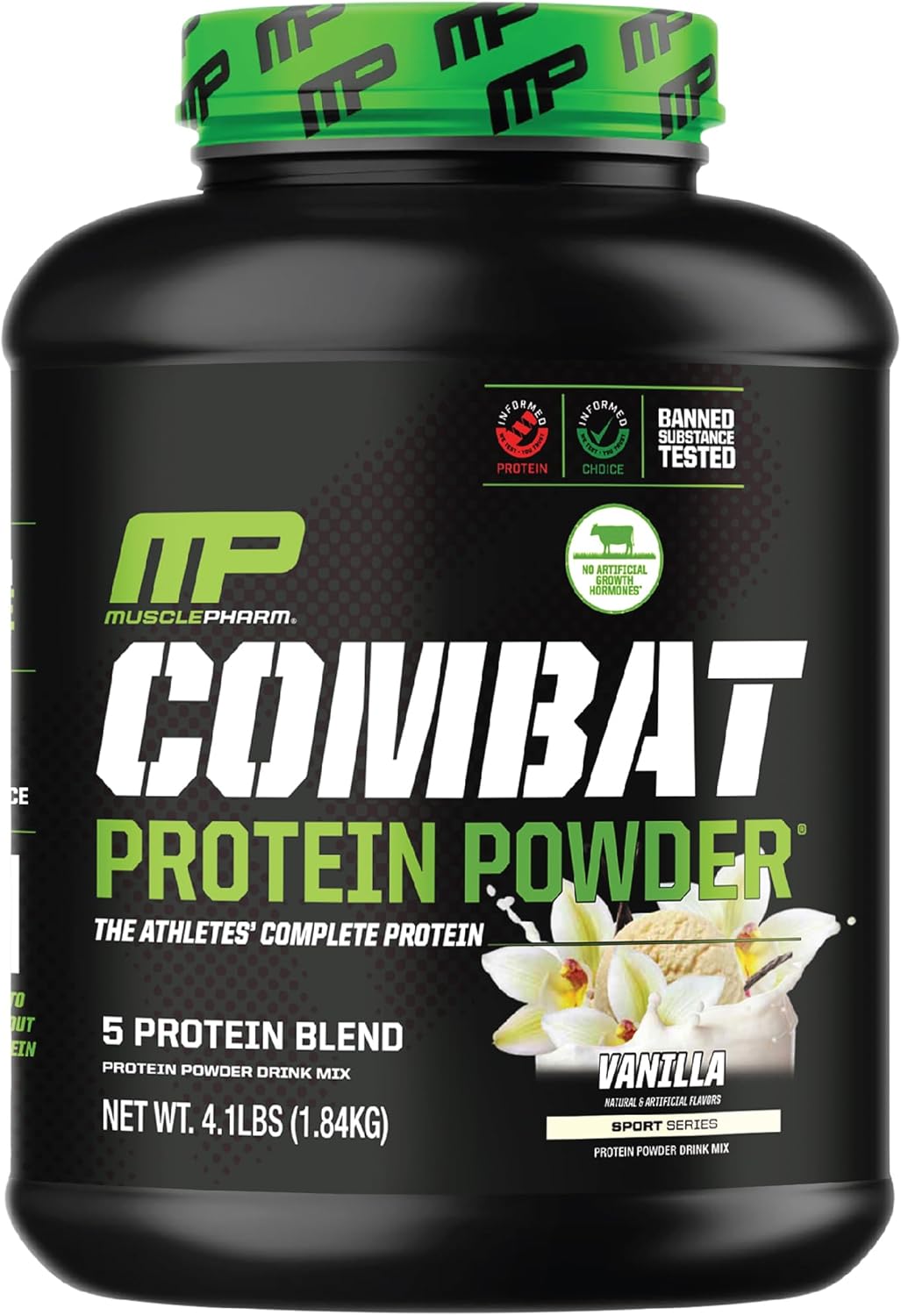 MusclePharm Combat Protein Powder, Vanilla - 5 Protein Sources, Gluten Free, 4 lb, 52 Servings for Enhanced Workouts