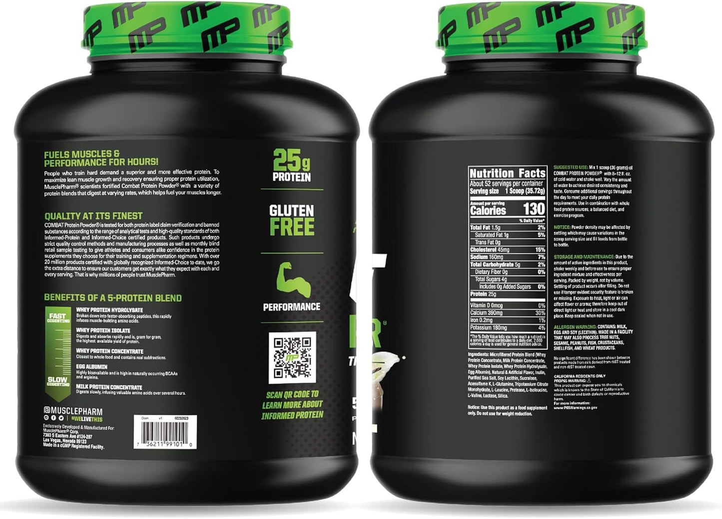 MusclePharm Combat Protein Powder, Vanilla - 5 Protein Sources, Gluten Free, 4 lb, 52 Servings for Enhanced Workouts