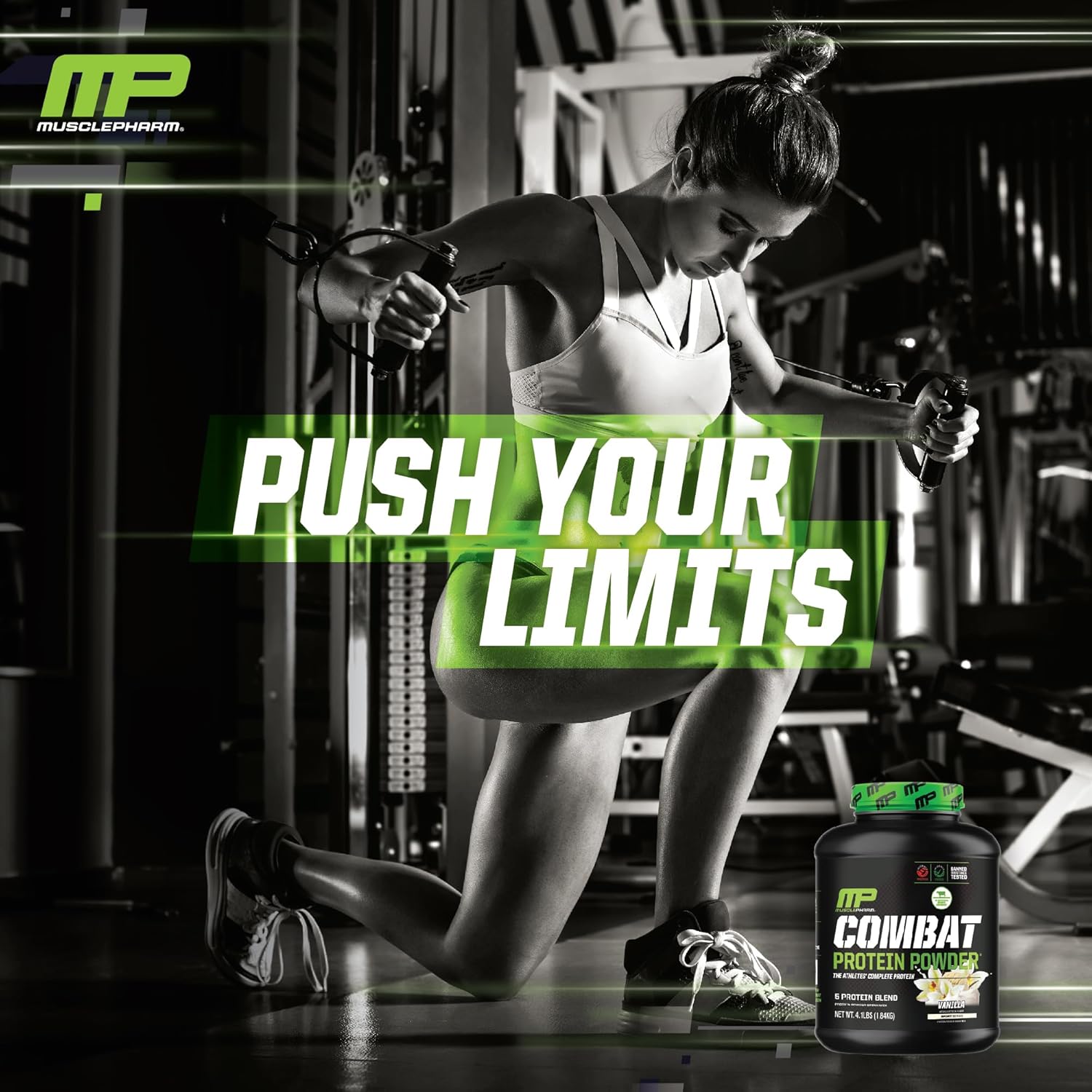 MusclePharm Combat Protein Powder, Vanilla - 5 Protein Sources, Gluten Free, 4 lb, 52 Servings for Enhanced Workouts