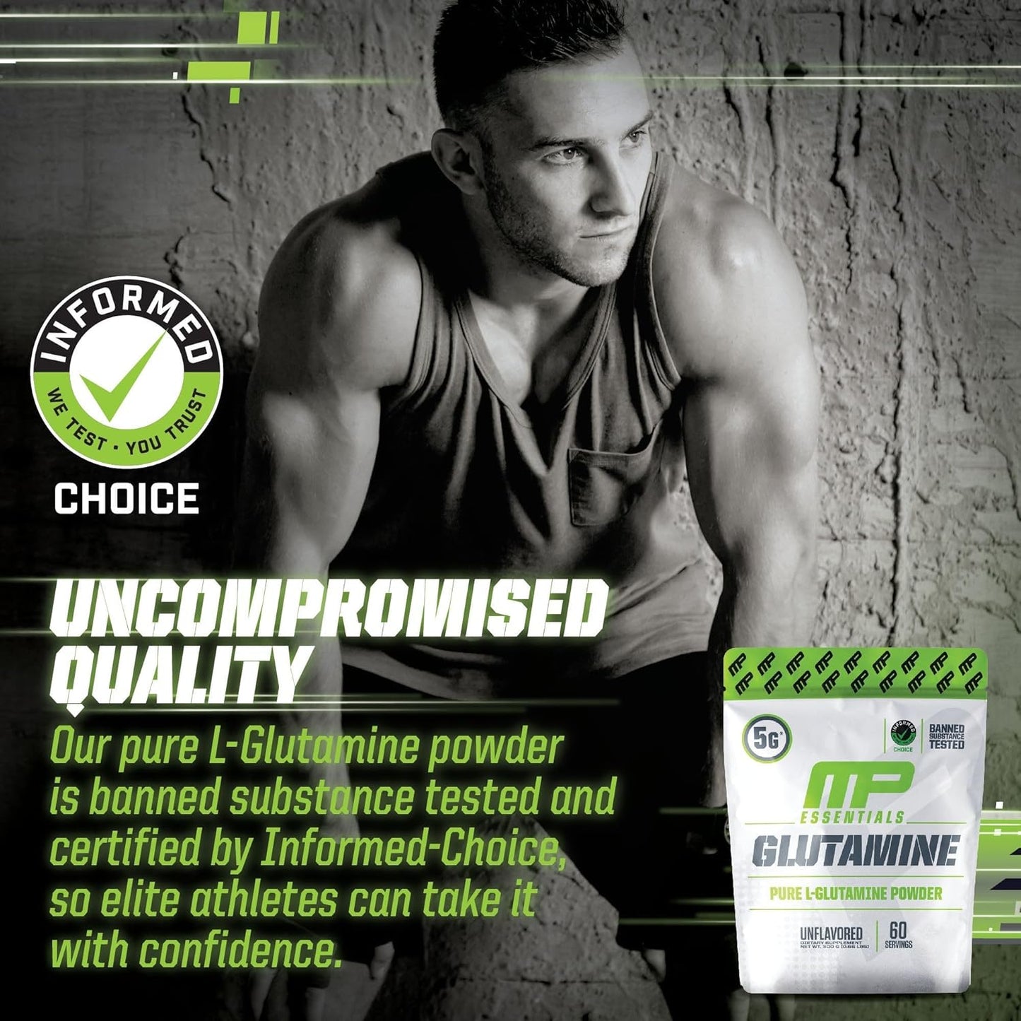 MusclePharm Essentials Glutamine Powder: Post Workout Recovery, Energy, and Gut Health Support - 5g L Glutamine per Serving - Gluten-Free - 60 Servings
