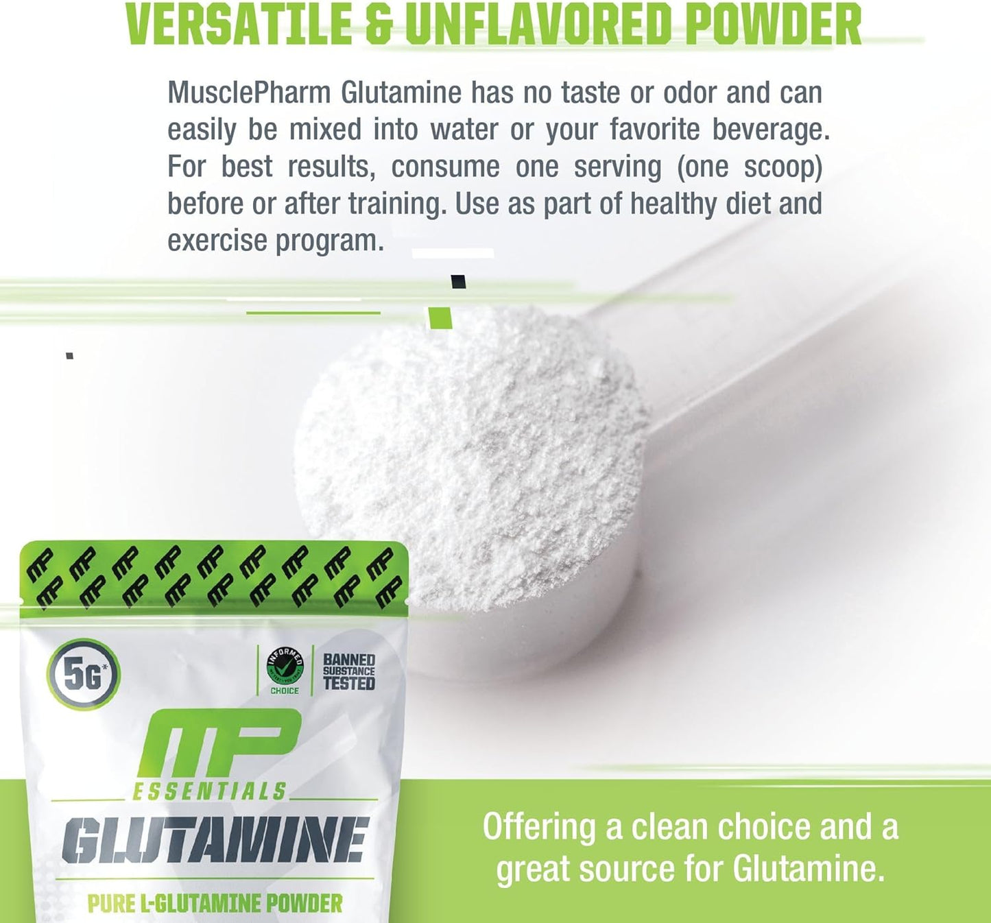 MusclePharm Essentials Glutamine Powder: Post Workout Recovery, Energy, and Gut Health Support - 5g L Glutamine per Serving - Gluten-Free - 60 Servings