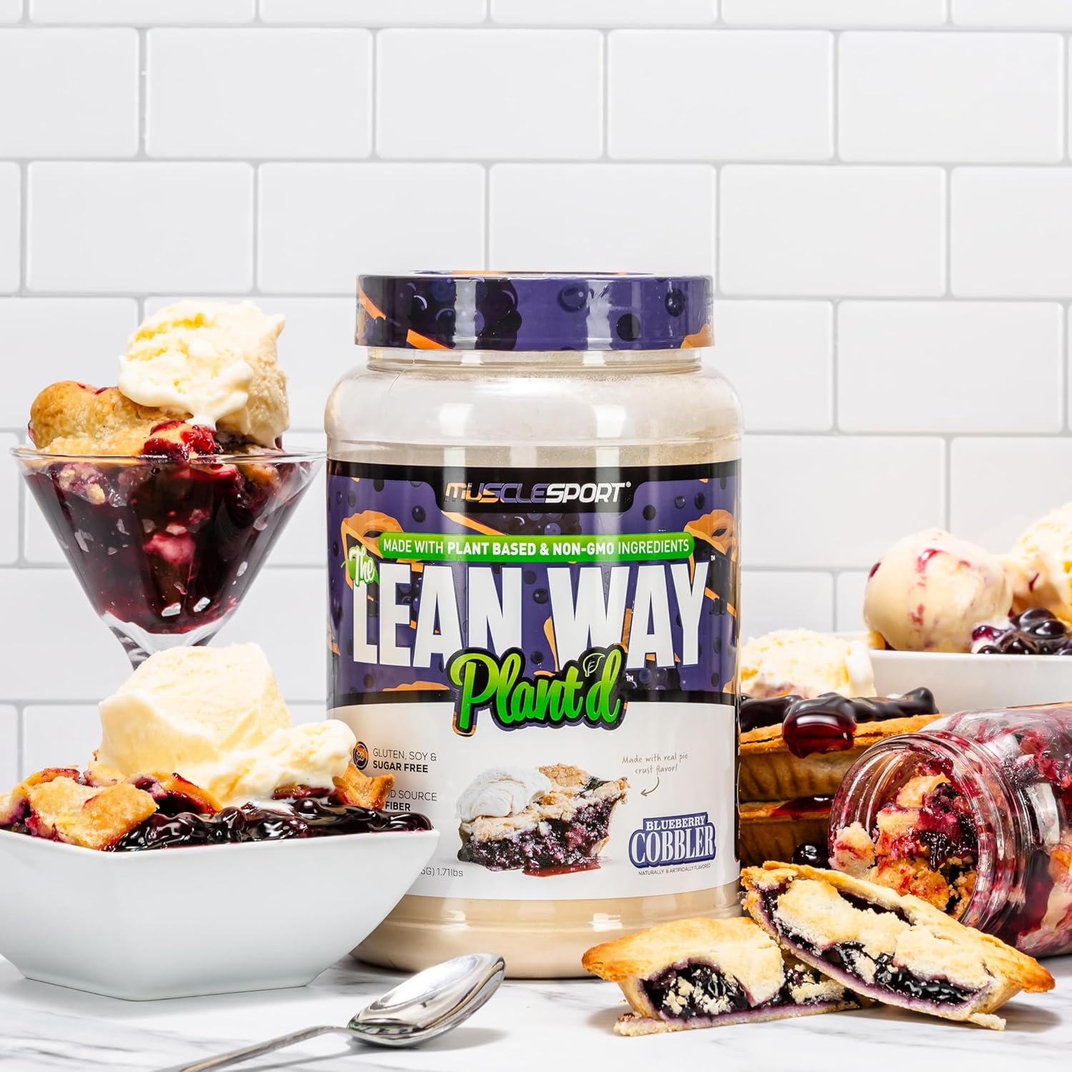 Musclesport Lean Way Plant Protein - Blueberry Cobbler Flavor with Pea & Brown Rice Protein, CLA, MCT, L-Carnitine - 20 Servings