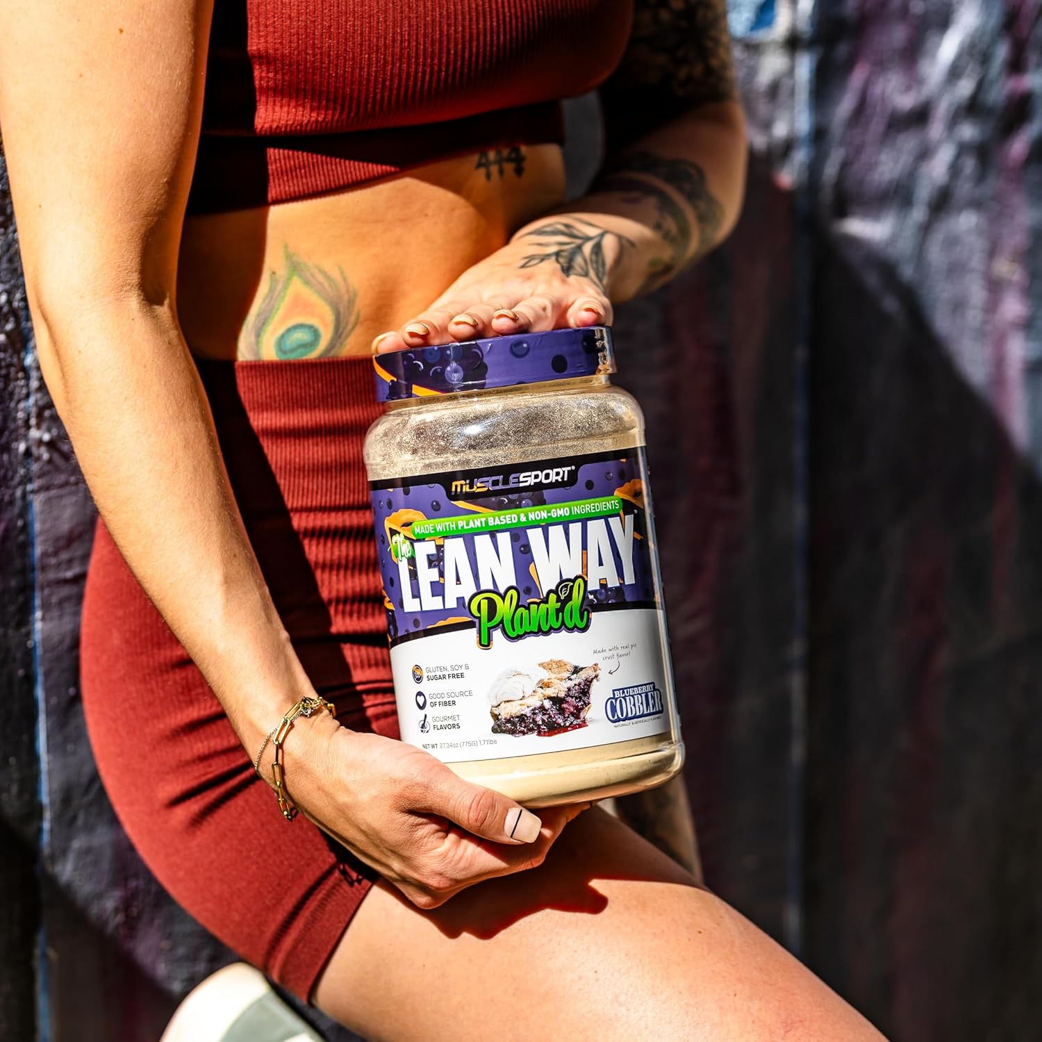 Musclesport Lean Way Plant Protein - Blueberry Cobbler Flavor with Pea & Brown Rice Protein, CLA, MCT, L-Carnitine - 20 Servings