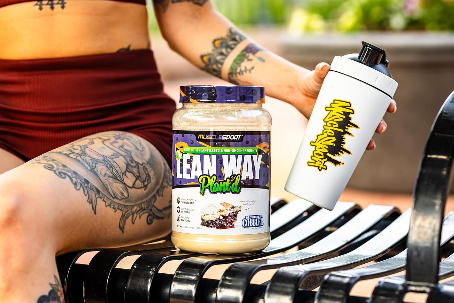 Musclesport Lean Way Plant Protein - Blueberry Cobbler Flavor with Pea & Brown Rice Protein, CLA, MCT, L-Carnitine - 20 Servings