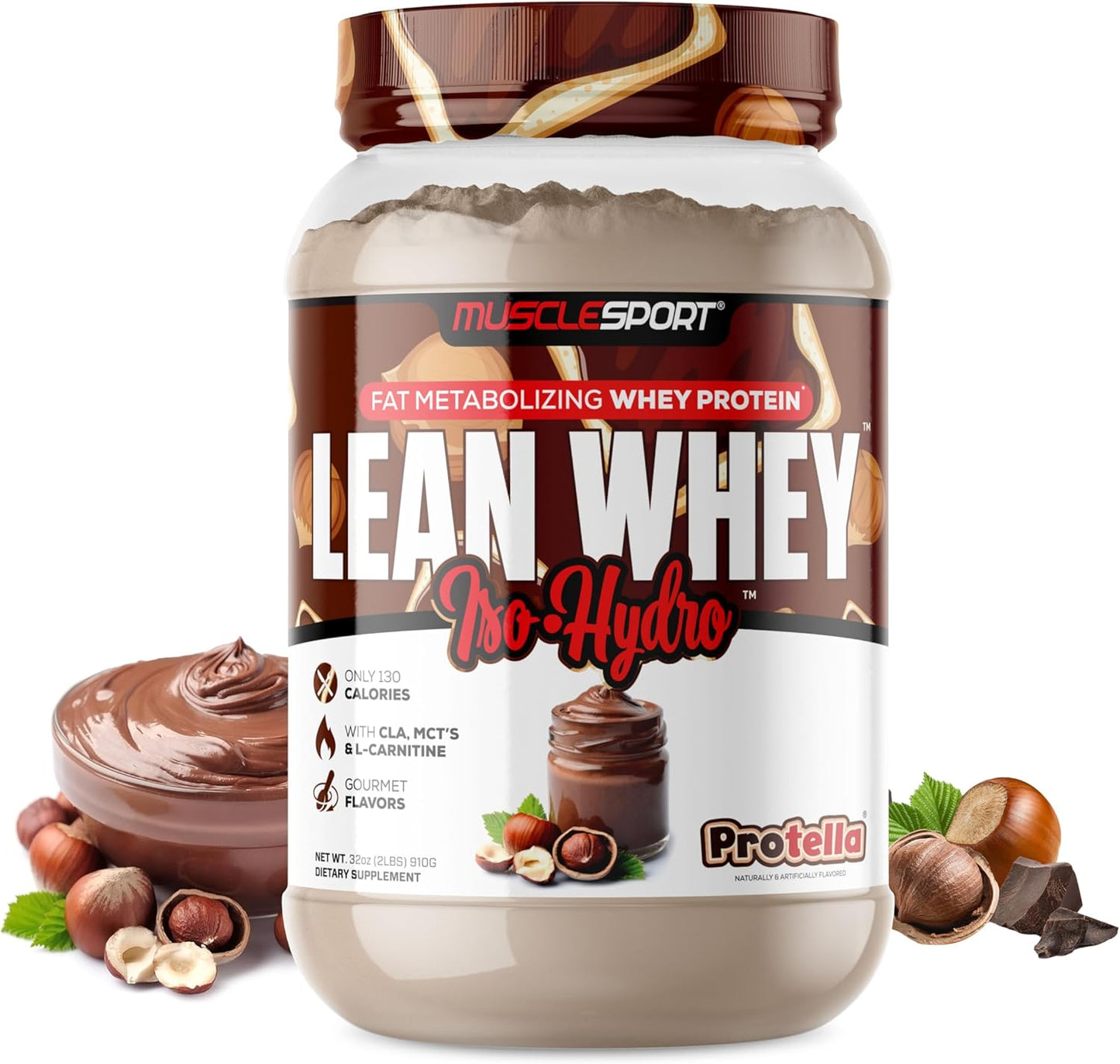 Musclesport Lean Whey Revolution™ Protein Powder - Whey Isolate with 25g Protein - Low Calorie, Low Carb, Low Fat - Delicious Flavors - 2lb Protella