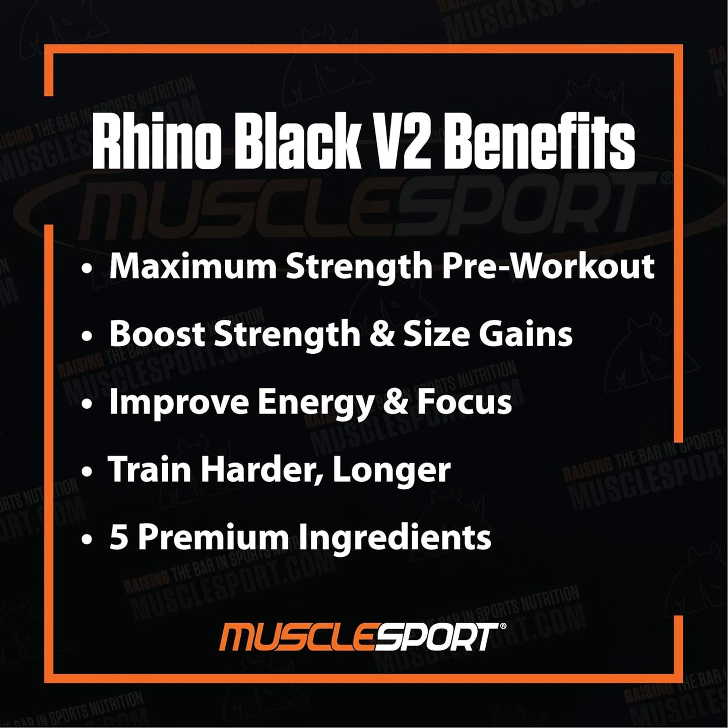 Musclesport Rhino Black V2 Pre Workout Powder Supplement - White Dragon Flavor - 460g - 20 Servings - Men & Women