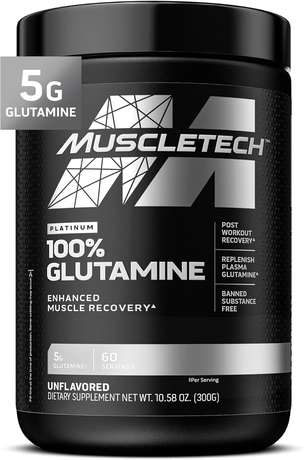 MuscleTech 100% Pure L-Glutamine Powder - Post Workout Recovery Drink for Men & Women - Unflavored - 60 Servings