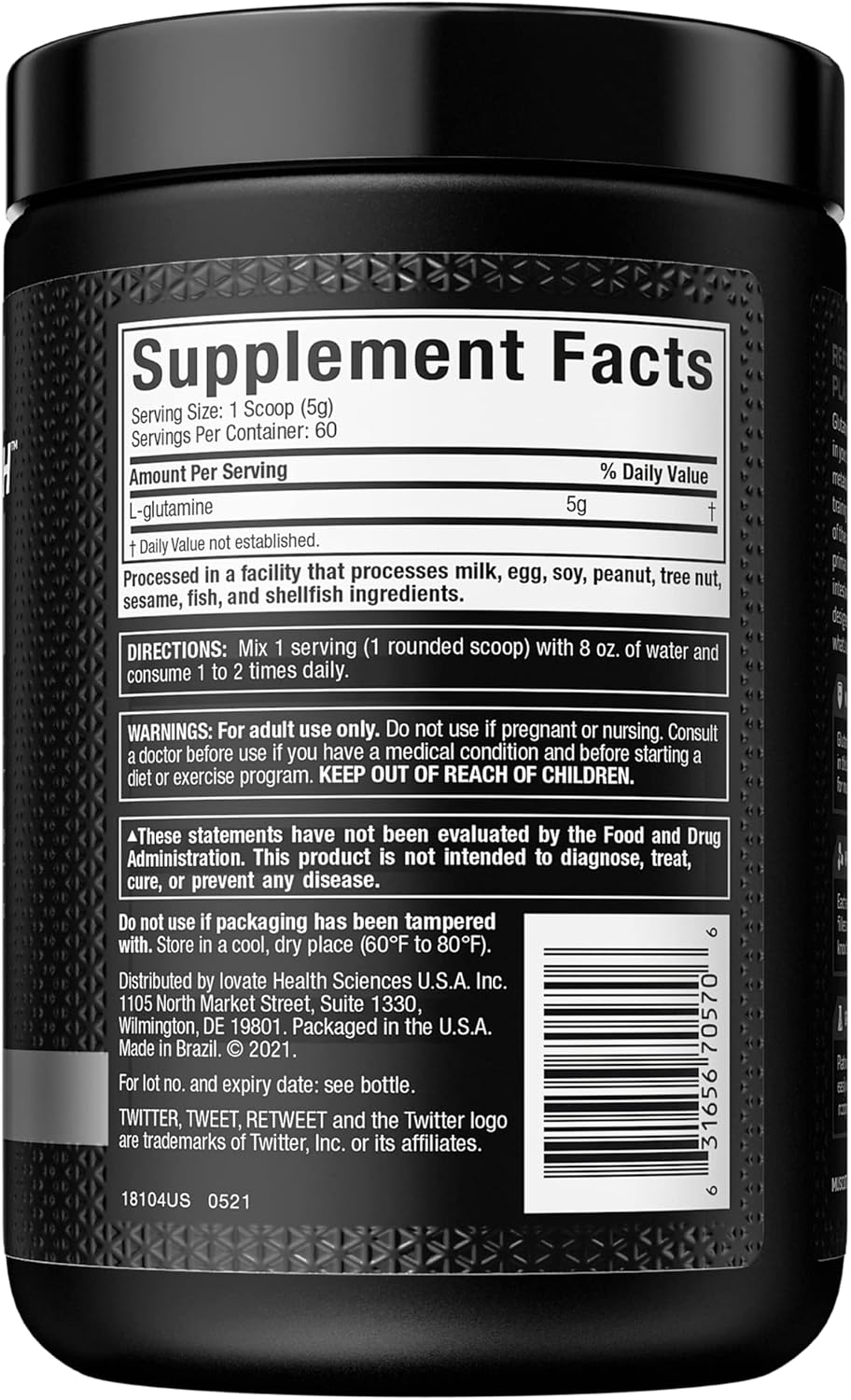 MuscleTech 100% Pure L-Glutamine Powder - Post Workout Recovery Drink for Men & Women - Unflavored - 60 Servings