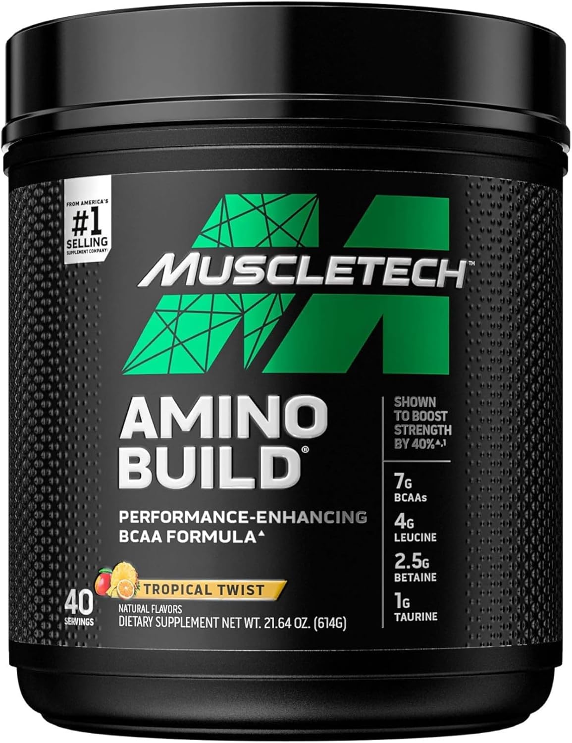 MuscleTech Amino Build: BCAA Amino Acids + Electrolyte Powder for Muscle Recovery & Endurance, Tropical Twist, 40 Servings