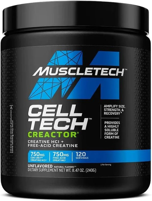 MuscleTech Cell-Tech Creactor Creatine HCl Powder - Post Workout Muscle Builder - Unflavored - 120 Servings