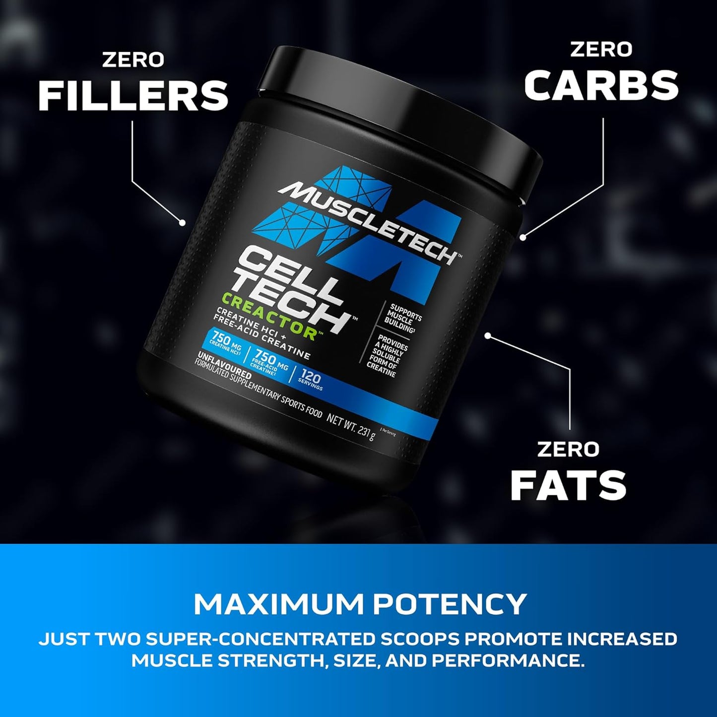 MuscleTech Cell-Tech Creactor Creatine HCl Powder - Post Workout Muscle Builder - Unflavored - 120 Servings