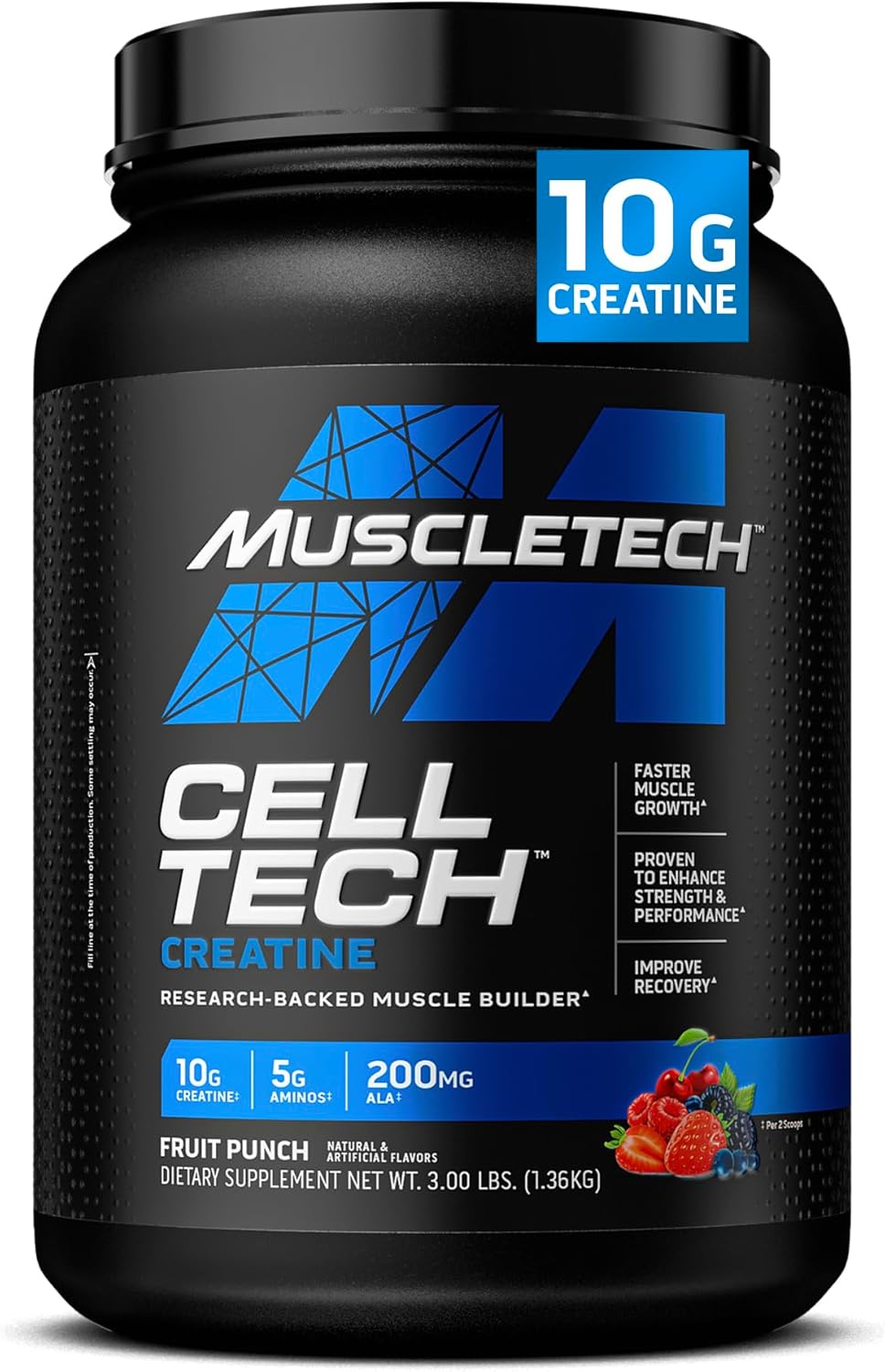 MuscleTech Cell-Tech Creatine Powder for Post-Workout Recovery - Fruit Punch, 3 lbs (27 Servings)