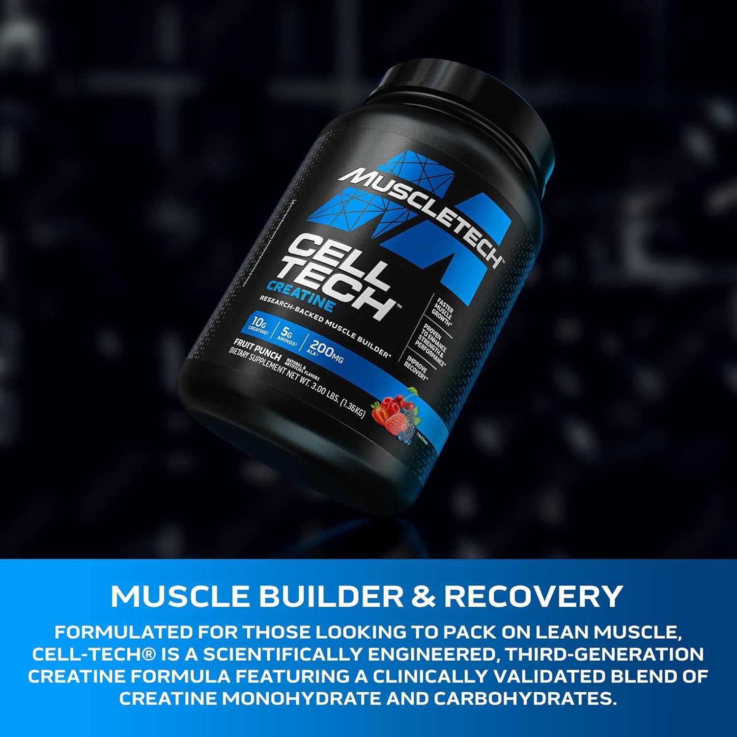 MuscleTech Cell-Tech Creatine Powder for Post-Workout Recovery - Fruit Punch, 3 lbs (27 Servings)