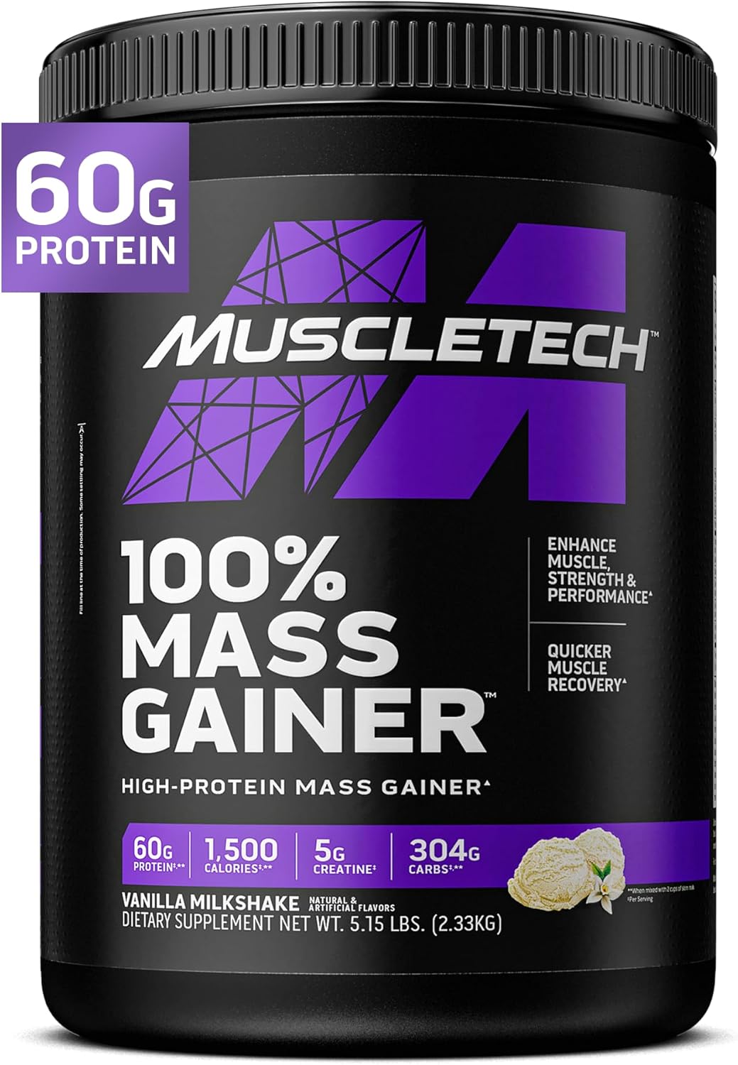 MuscleTech Mass Gainer Protein Powder with Whey Protein, Creatine, and Vanilla Flavor - 5.15 Pound Pack for Muscle Gain