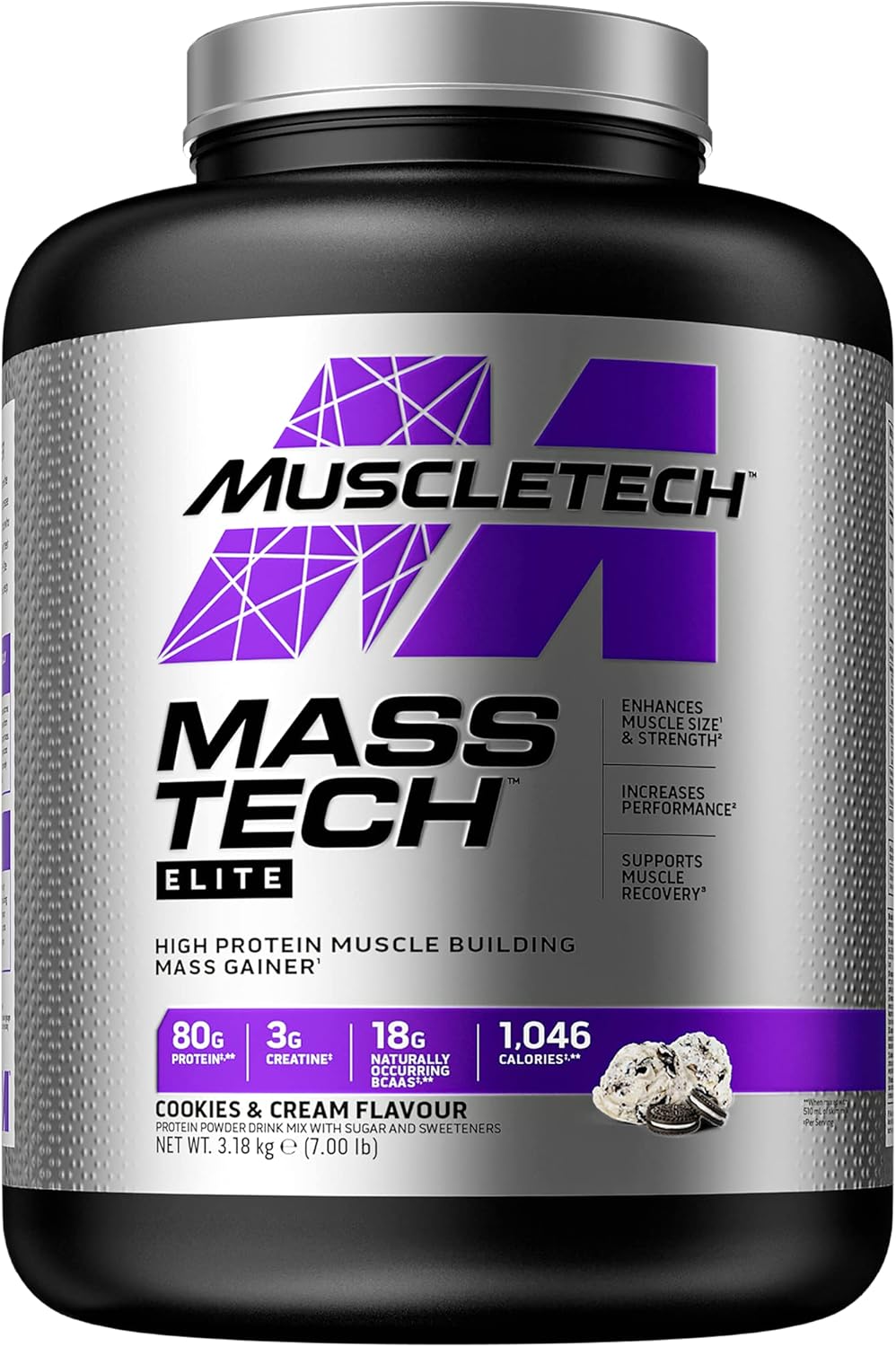 MuscleTech Mass-Tech Mass Gainer Protein Powder with Creatine, Cookies and Cream Flavor, 7 lbs