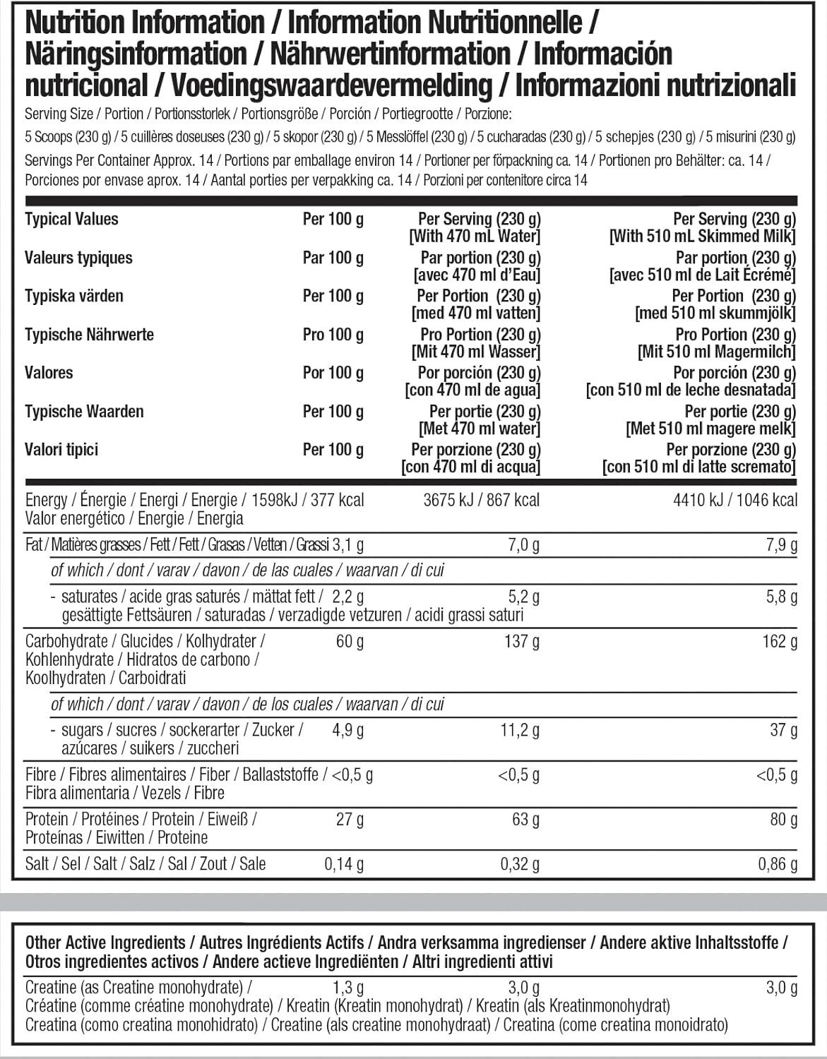 MuscleTech Mass-Tech Mass Gainer Protein Powder with Creatine, Cookies and Cream Flavor, 7 lbs
