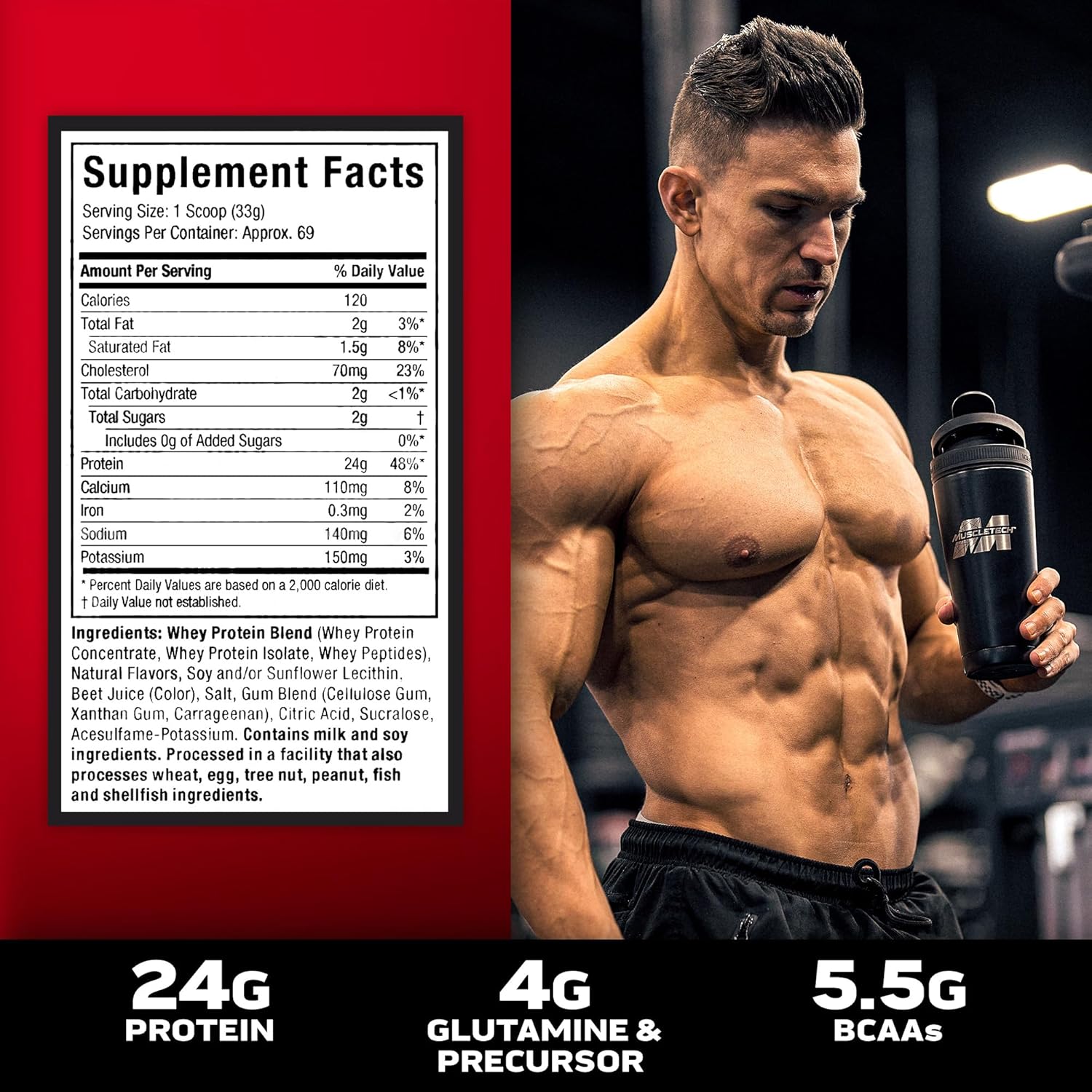 MuscleTech Nitro-Tech Whey Gold Protein Powder - Strawberry Flavored Whey Protein Isolate for Women & Men - 5 lb (69 Servings)