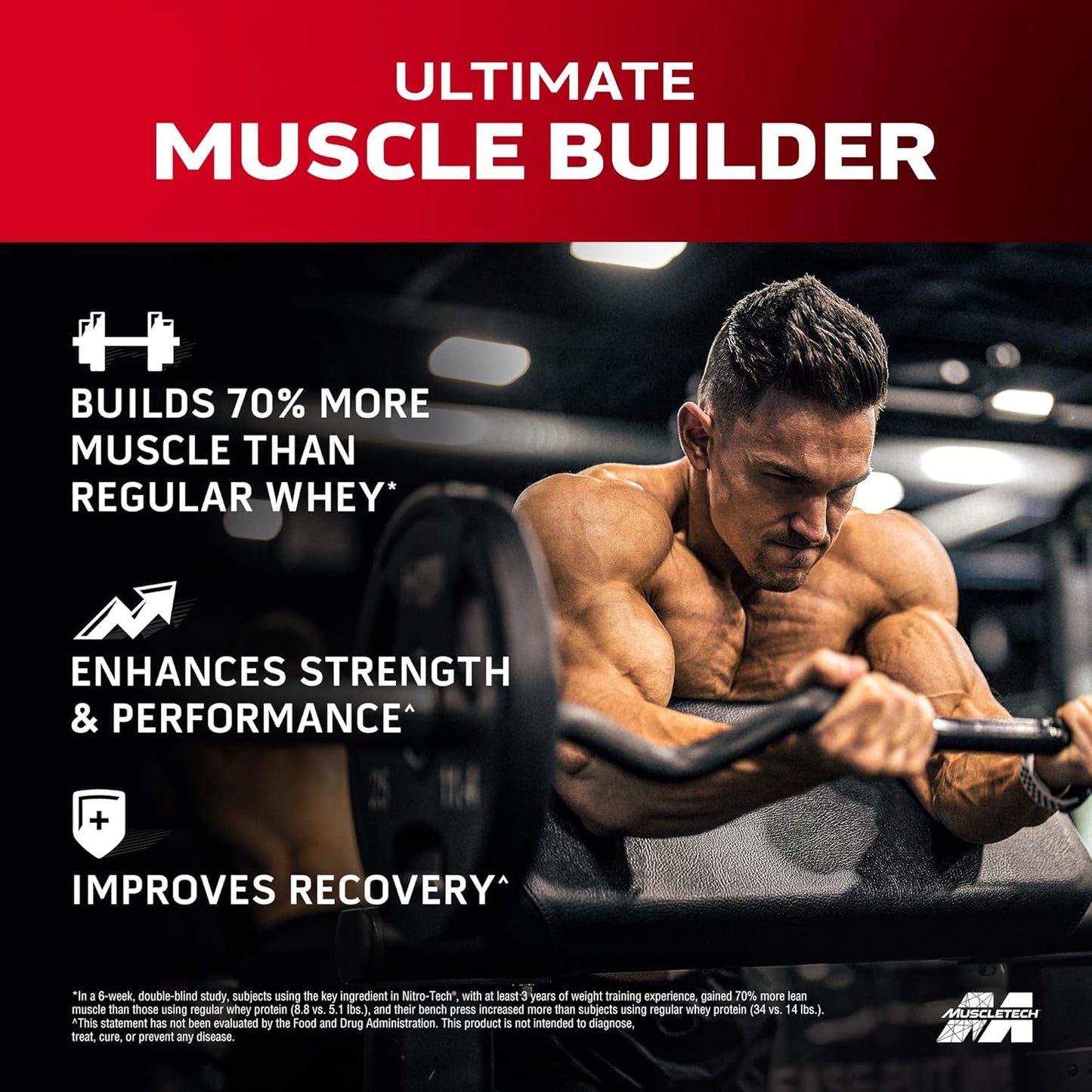 Muscletech Nitro-Tech Whey Protein Powder (Cookies & Cream, 4lb) - Muscle Building Formula with Whey Isolate, Peptides, Creatine, & BCAAs - 30g Protein