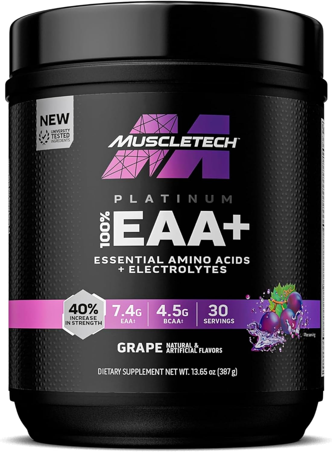 MuscleTech Platinum 100% EAA+ Grape Workout Supplement for Muscle Strength - 13.6 oz, 30 Servings for Men & Women