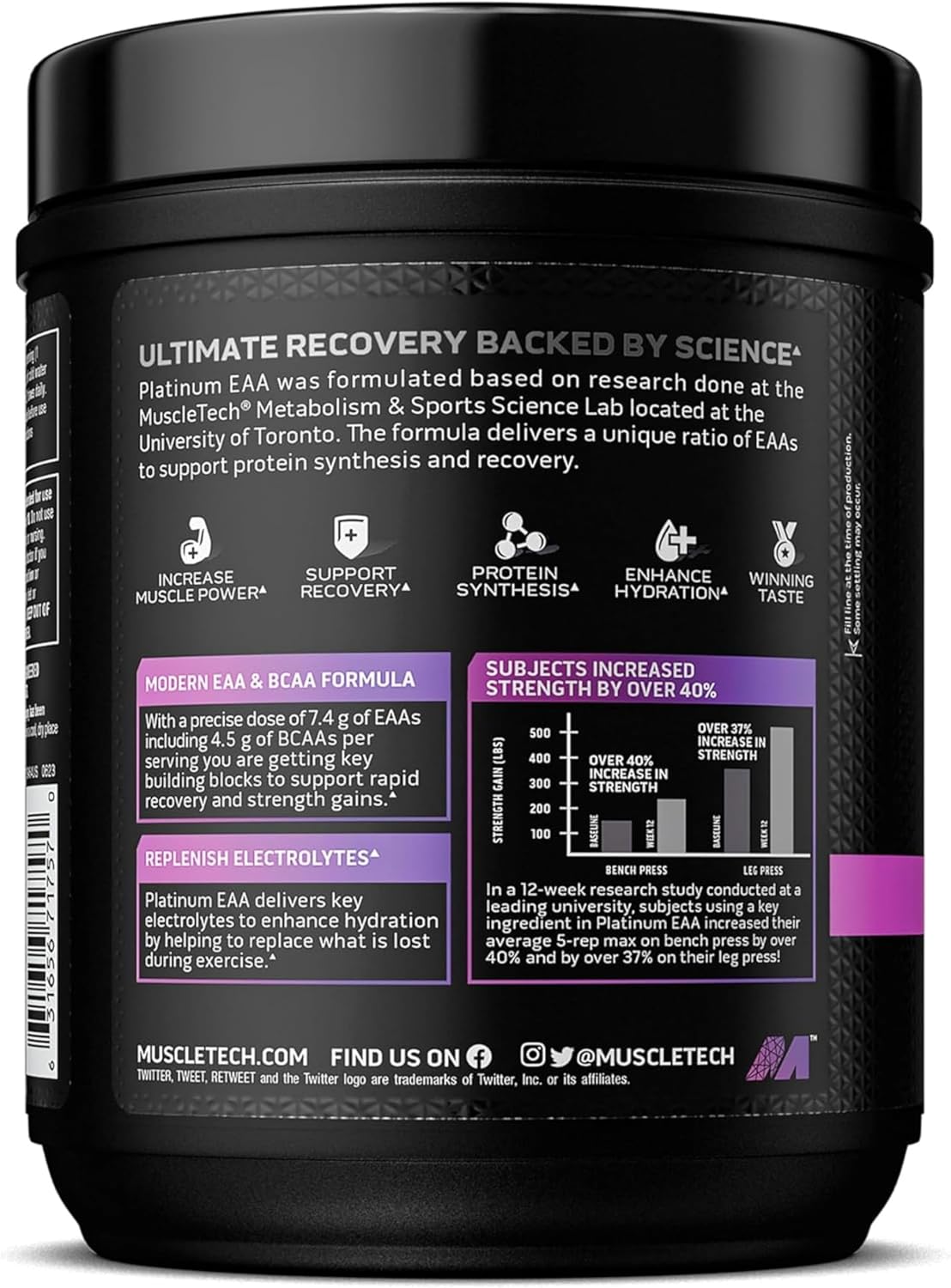 MuscleTech Platinum 100% EAA+ Grape Workout Supplement for Muscle Strength - 13.6 oz, 30 Servings for Men & Women