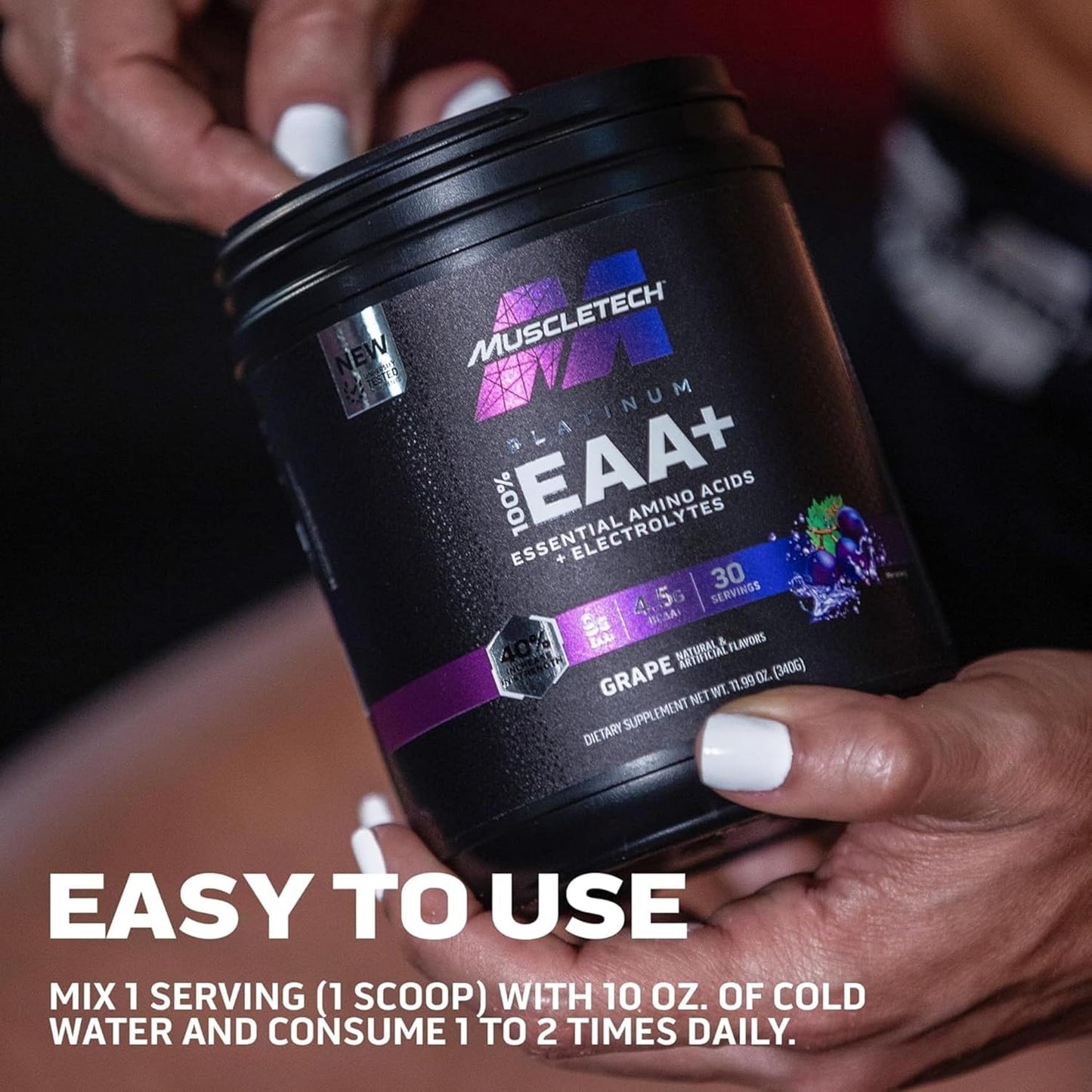 MuscleTech Platinum 100% EAA+ Grape Workout Supplement for Muscle Strength - 13.6 oz, 30 Servings for Men & Women