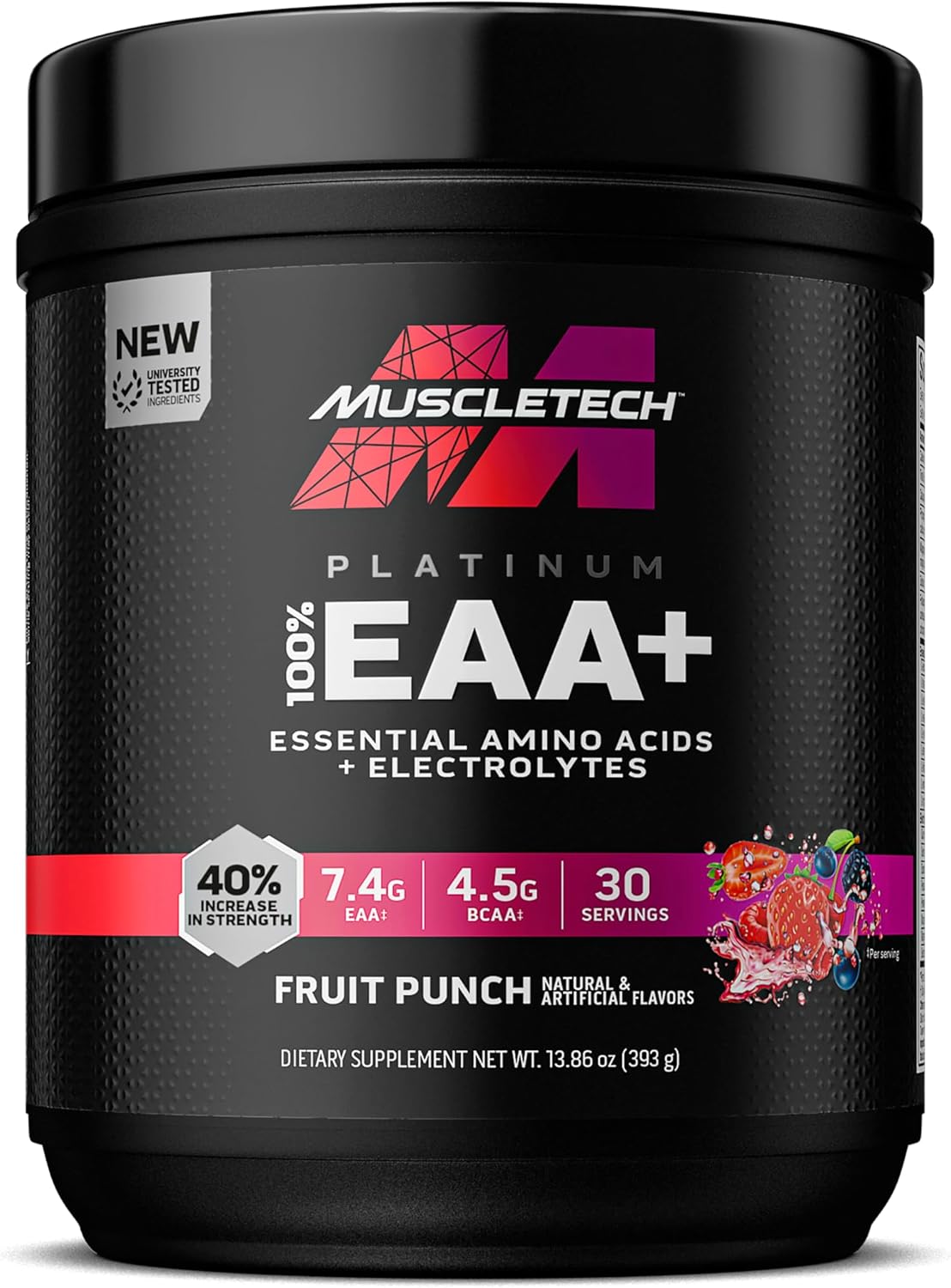 MuscleTech Platinum EAA+ Fruit Punch - Essential Amino Acids for Muscle Strength - Men & Women Workout Supplement - 13.8 oz, 30 Servings