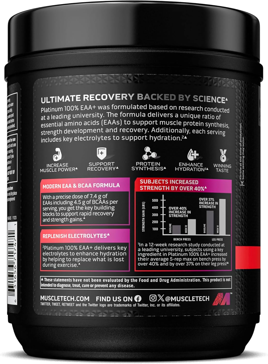 MuscleTech Platinum EAA+ Fruit Punch - Essential Amino Acids for Muscle Strength - Men & Women Workout Supplement - 13.8 oz, 30 Servings