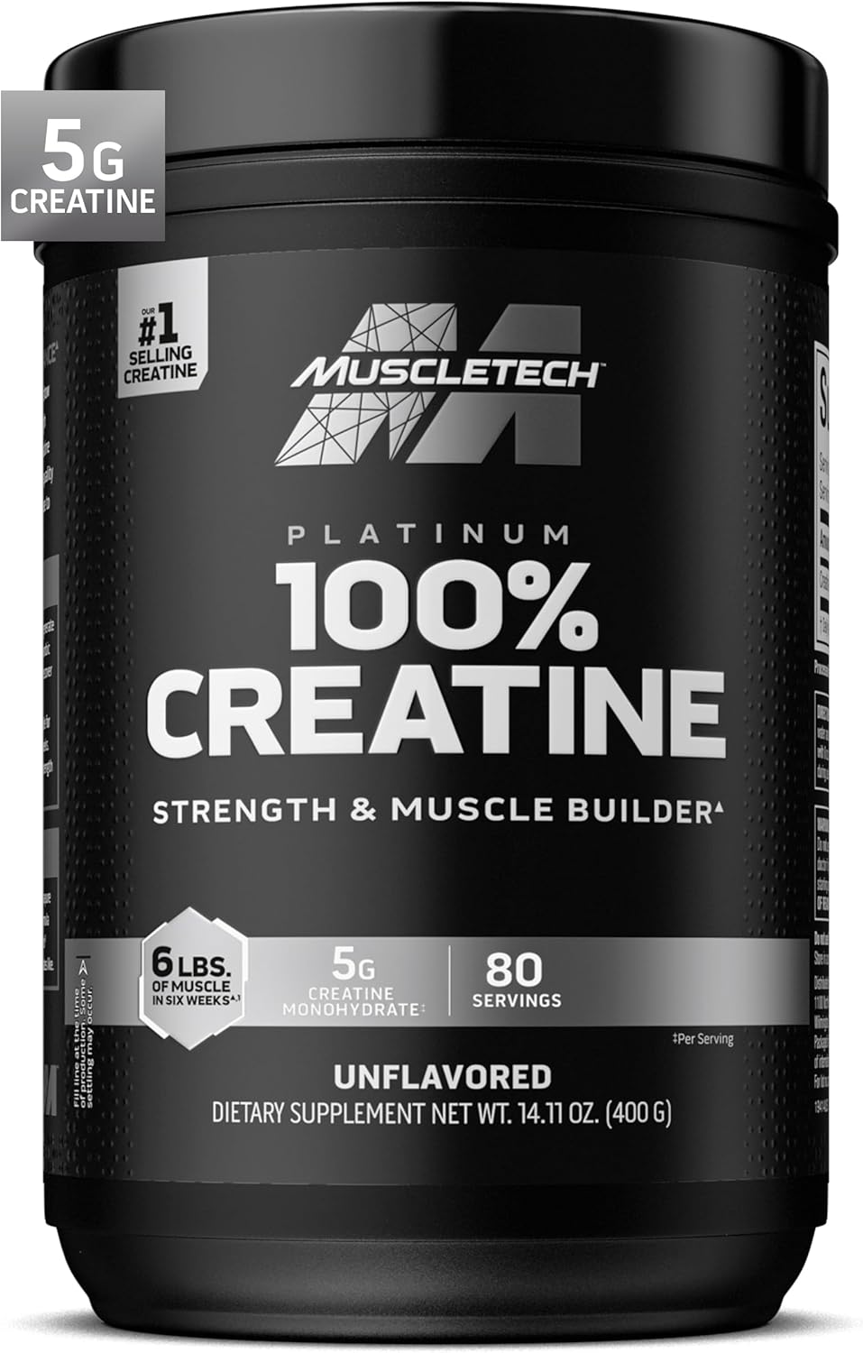 MuscleTech Platinum Pure Micronized Creatine Monohydrate Powder for Muscle Recovery and Building - Unflavored Workout Supplement (80 Servings)