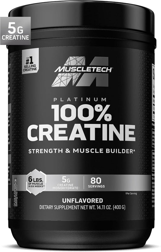 MuscleTech Platinum Pure Micronized Creatine Monohydrate Powder for Muscle Recovery and Building - Unflavored Workout Supplement (80 Servings)