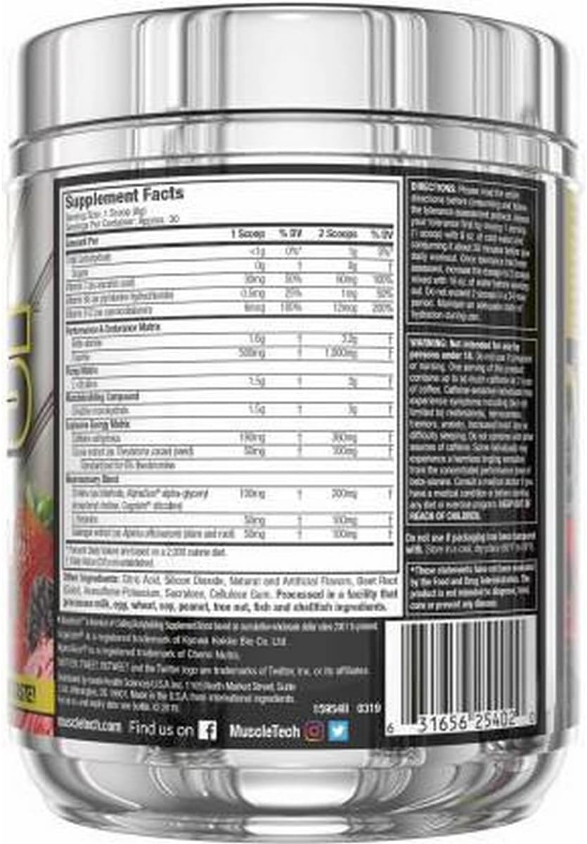 MuscleTech Vapor X5 Pre Workout Powder - Blue Raspberry Flavor - 30 Servings - for Men and Women - Sports Nutrition Energy Drink Mix