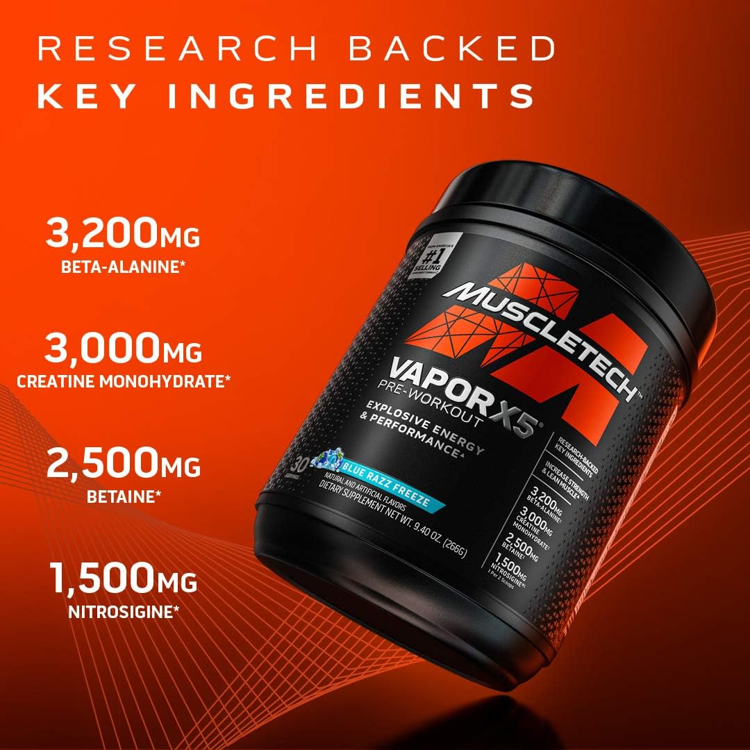 MuscleTech Vapor X5 Pre Workout Powder for Men & Women - Energy Drink Mix Sports Nutrition Pre-Workout - Miami Spring Break (30 Servings)