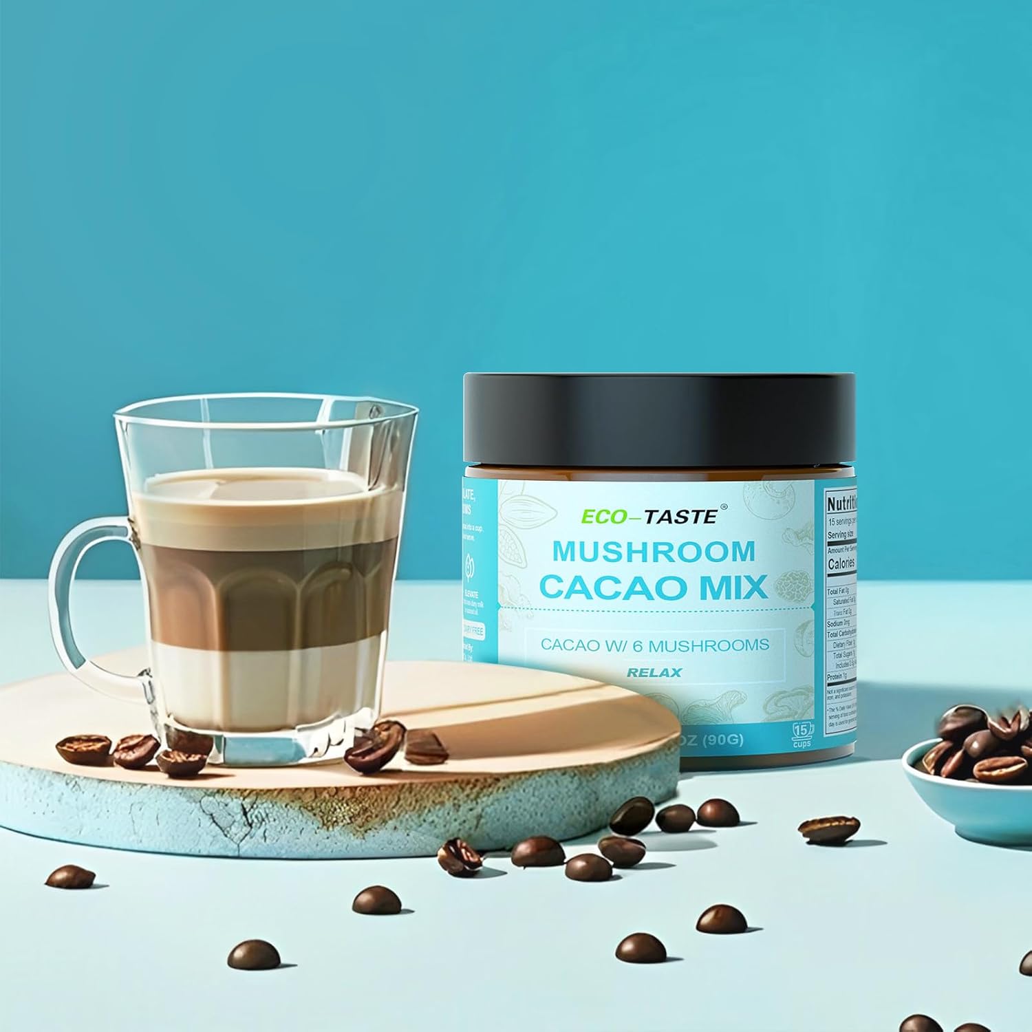 Mushroom Cacao Mix with 1000mg Mushroom Extract - Vegan & Gluten-Free Coffee Alternative (3.17oz)