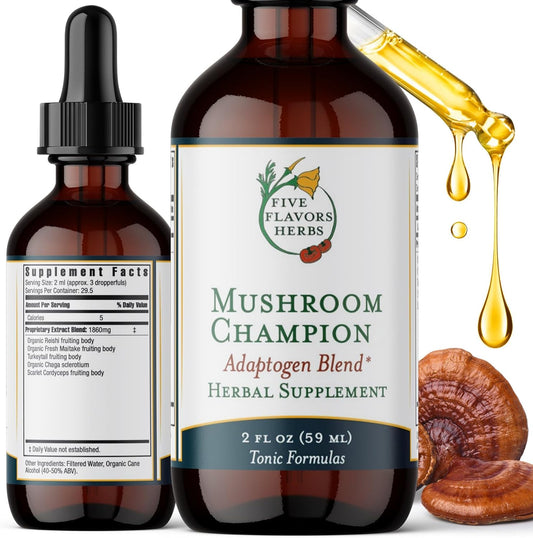 Mushroom Champion Tincture - Herbal Supplement for Metabolic, Immune, Respiratory Support - Reishi, Maitake Adaptogen Blend - 2 Fl Oz