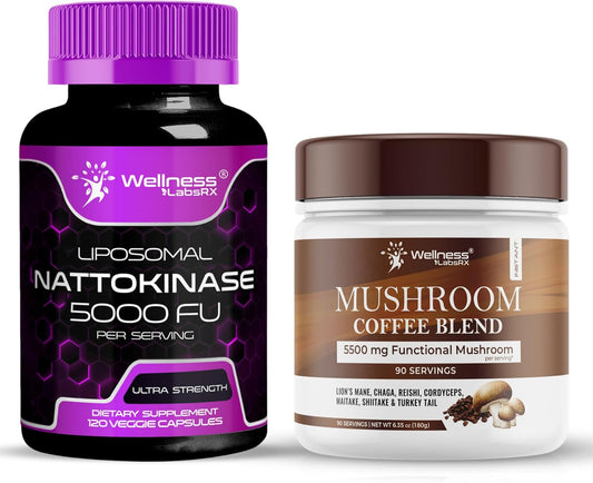 Mushroom Coffee Blend with Nattokinase Supplement Capsules - 5000 FU