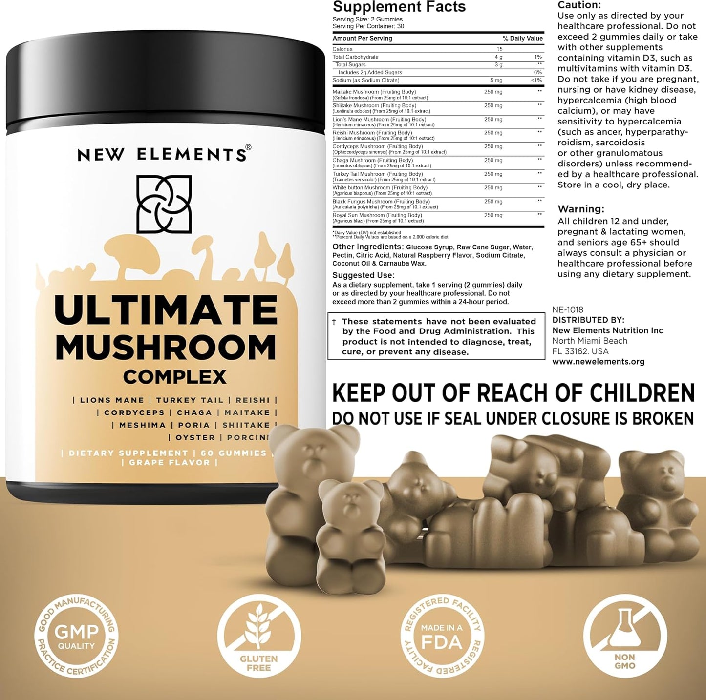 Mushroom Supplement Gummies with Lion's Mane, Reishi, and More - Vegan and Non-GMO
