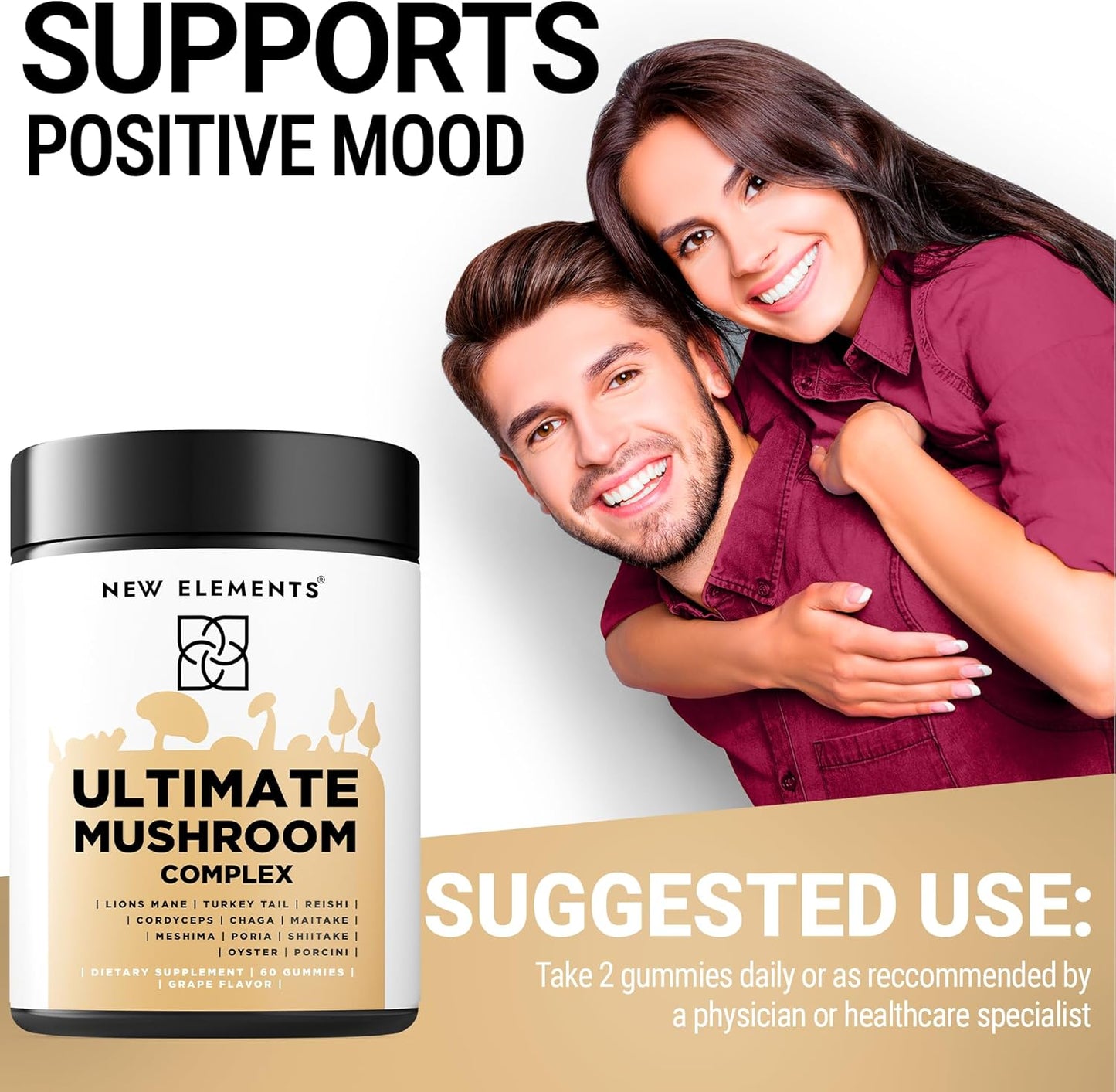 Mushroom Supplement Gummies with Lion's Mane, Reishi, and More - Vegan and Non-GMO