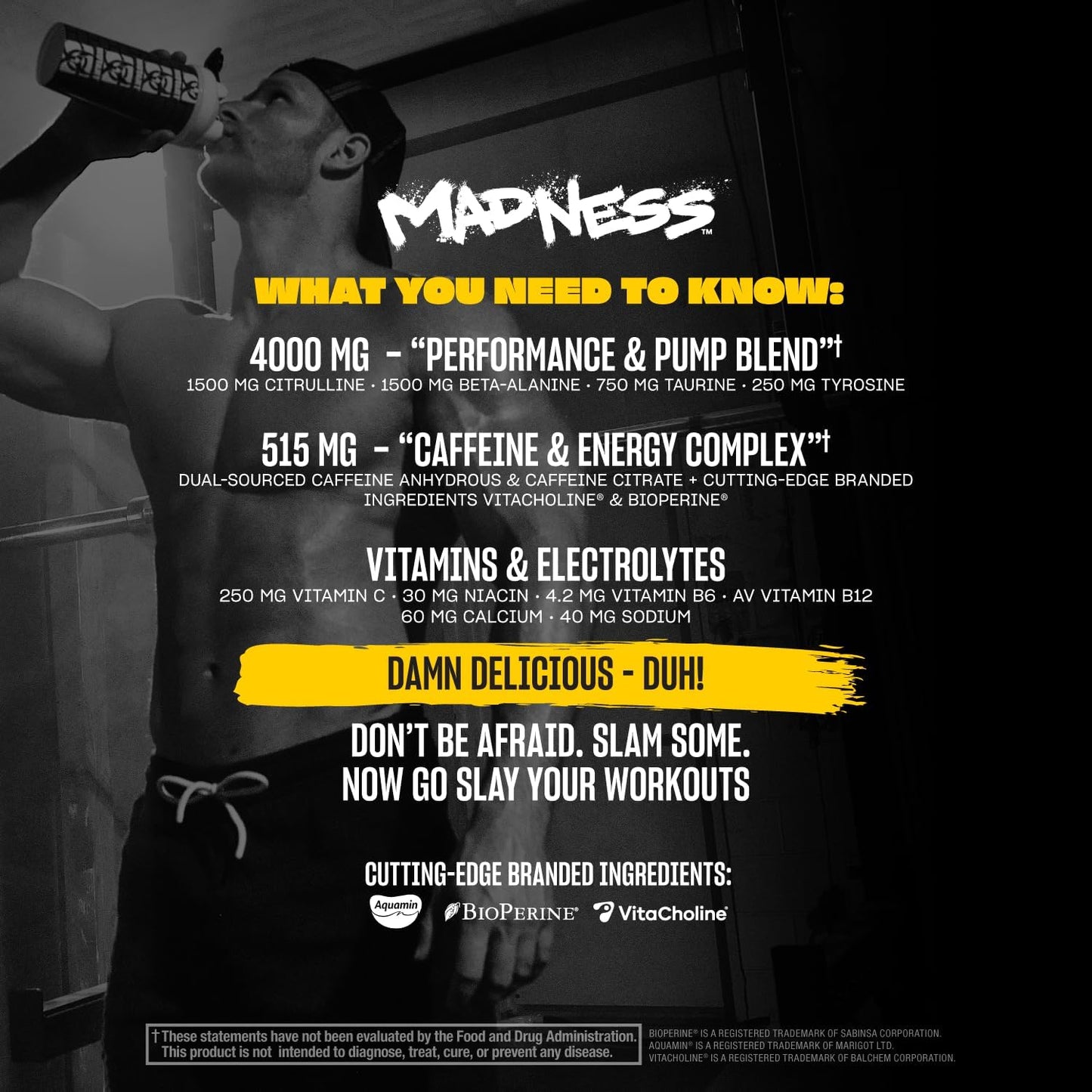 Mutant Madness Pre Workout Powder Supplement with L-Citrulline, Beta-Alanine, Taurine, L-Tyrosine for Performance and Pump - Peach Mango Flavor - 30 Servings