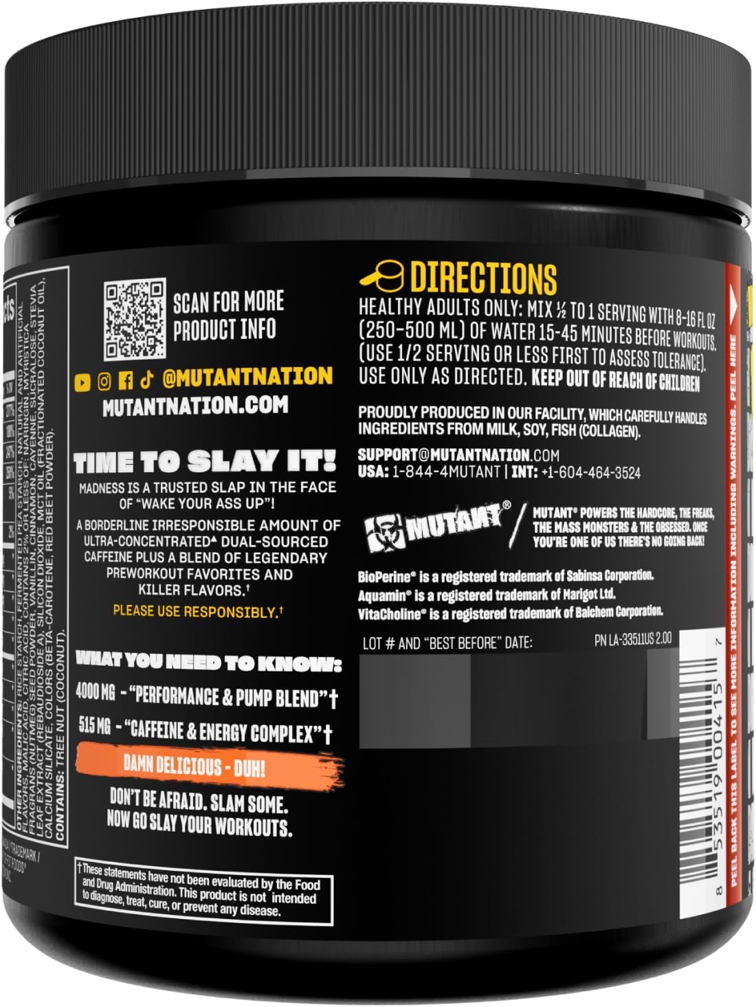 Mutant Madness Pre-Workout Powder Supplement with Performance and Pump Blend - 30 Servings, Orange Rush Flavor
