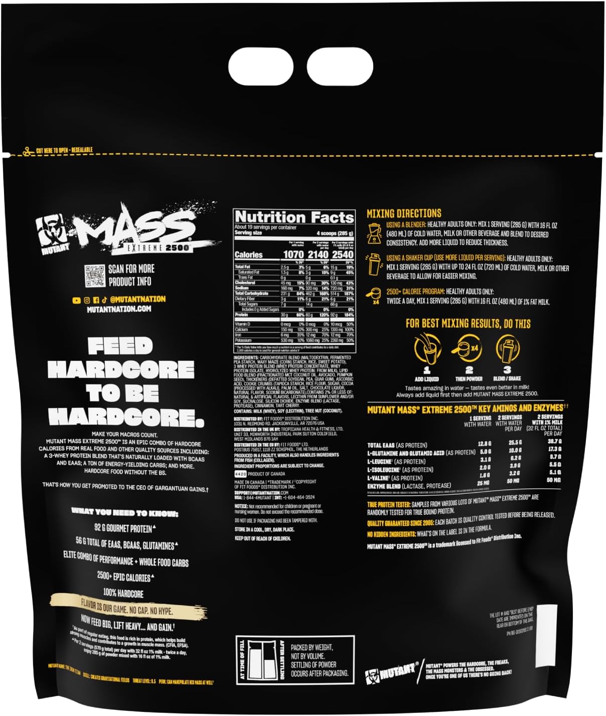 Mutant Mass Extreme Gainer Whey Protein Powder for Muscle Size and Strength - Cookies and Cream Flavor - 12 lbs