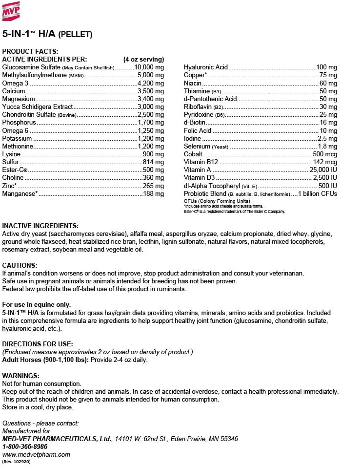 MVP 5-in-1 H/A (20lb) All-in-One Horse Support Supplement