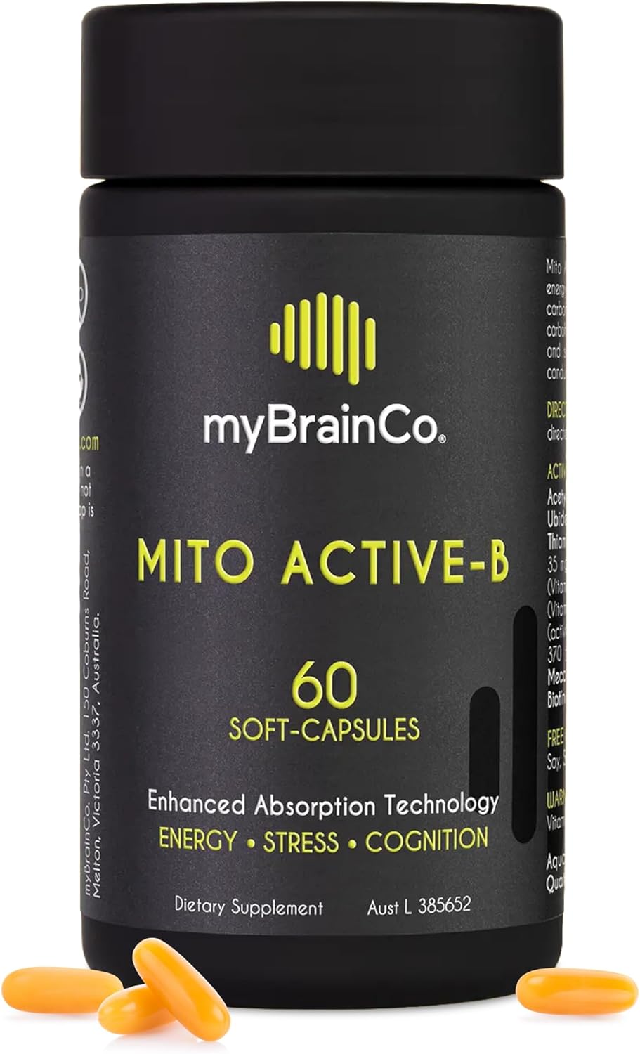 myBrainCo Active-B Complex Supplement - High Strength Vitamin B Complex with Activated B2, B6, B12, and Methyl-Folate - Supports Energy and Cognitive Function - 60 Vege-Capsules