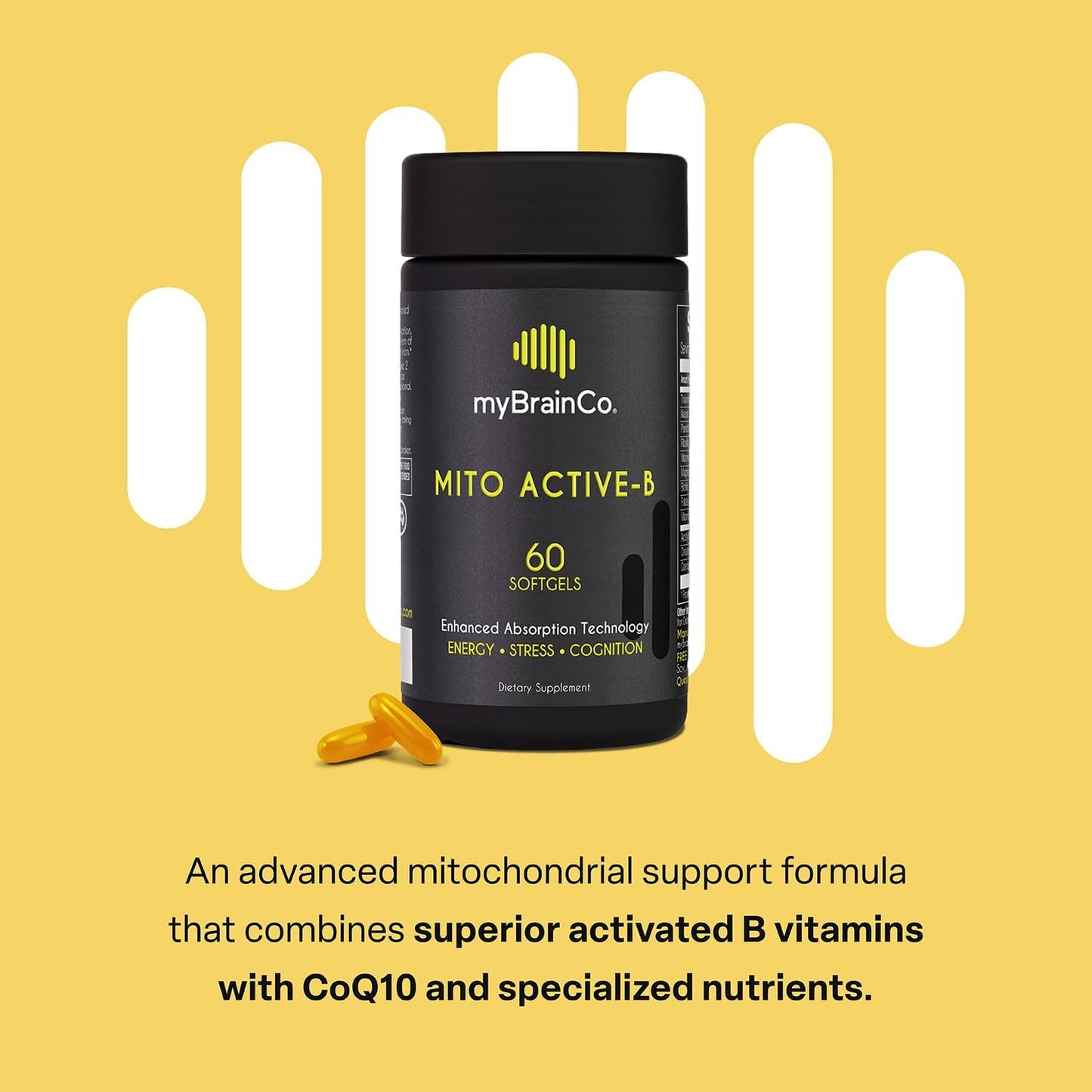 myBrainCo Active-B Complex Supplement - High Strength Vitamin B Complex with Activated B2, B6, B12, and Methyl-Folate - Supports Energy and Cognitive Function - 60 Vege-Capsules