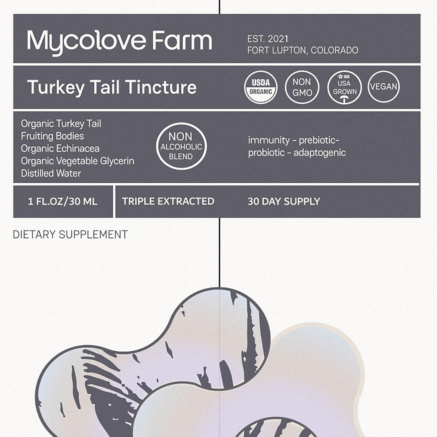 Mycolove Farm MycoSymbiotic Mushroom & Herb Tincture Set for Mind and Body Support - 4 Pack, 1oz each
