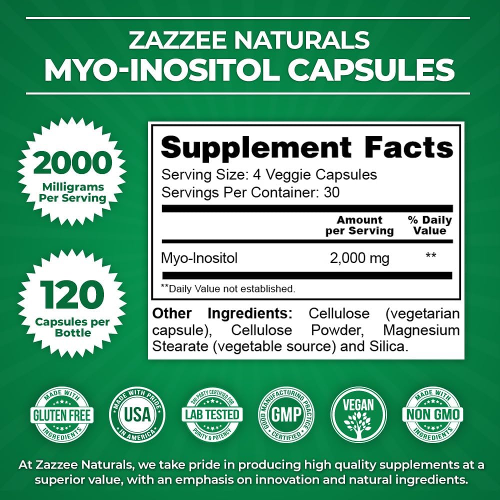 Myo-Inositol Capsules 2000mg - 120 Vegan Capsules - Hormone Balance & Ovarian Support - Non-GMO & All-Natural - Ideal Dosage