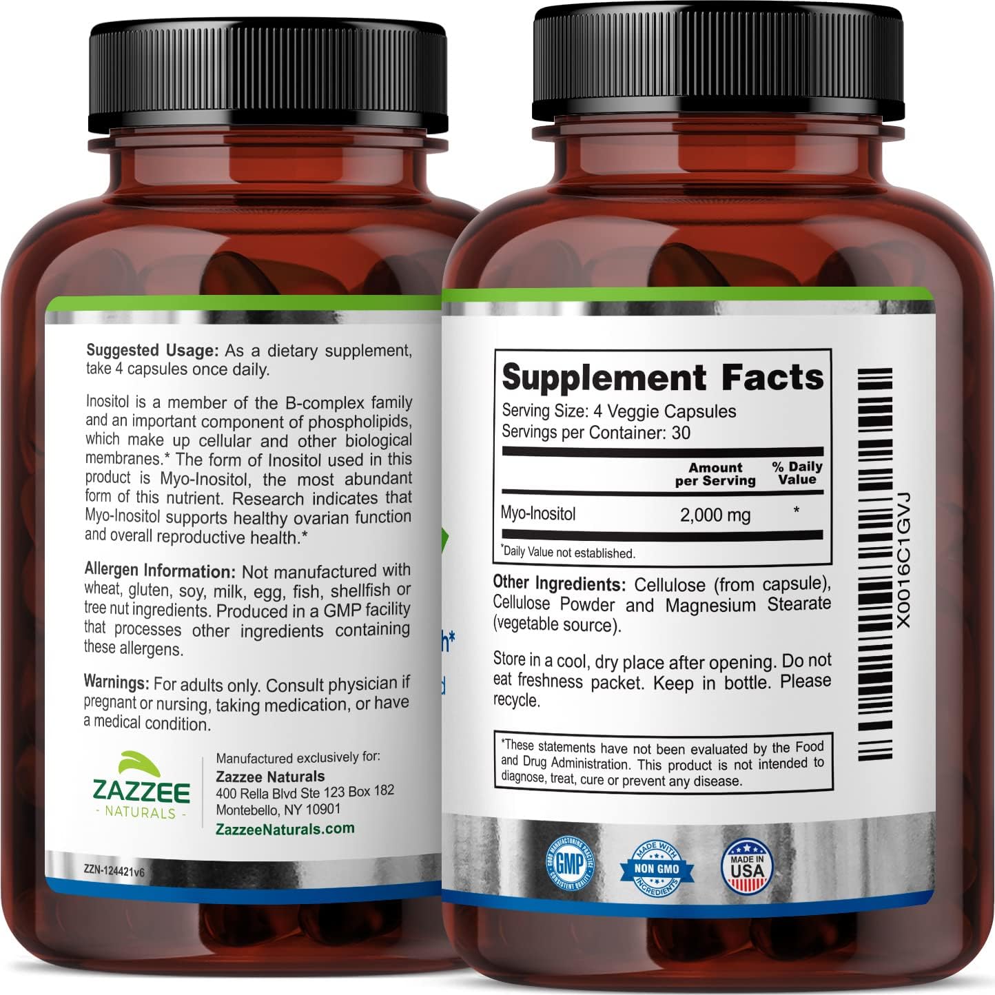 Myo-Inositol Capsules 2000mg - 120 Vegan Capsules - Hormone Balance & Ovarian Support - Non-GMO & All-Natural - Ideal Dosage