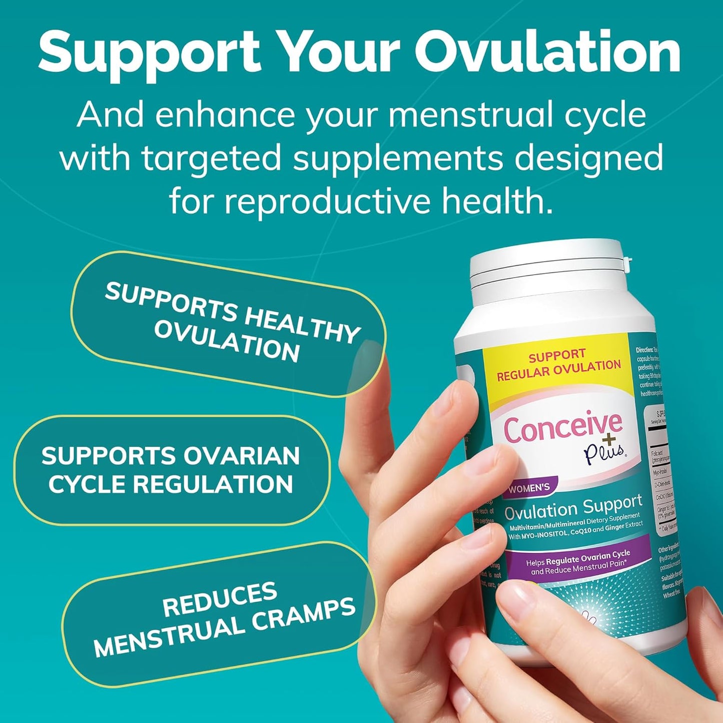 Myo-Inositol & D-Chiro Inositol Blend Ovulation Support Supplement with Coq10, Folic Acid, Ginger - PCOS Relief, Healthy Ovarian Support - Multi Vitamins for Women - 120 Capsules
