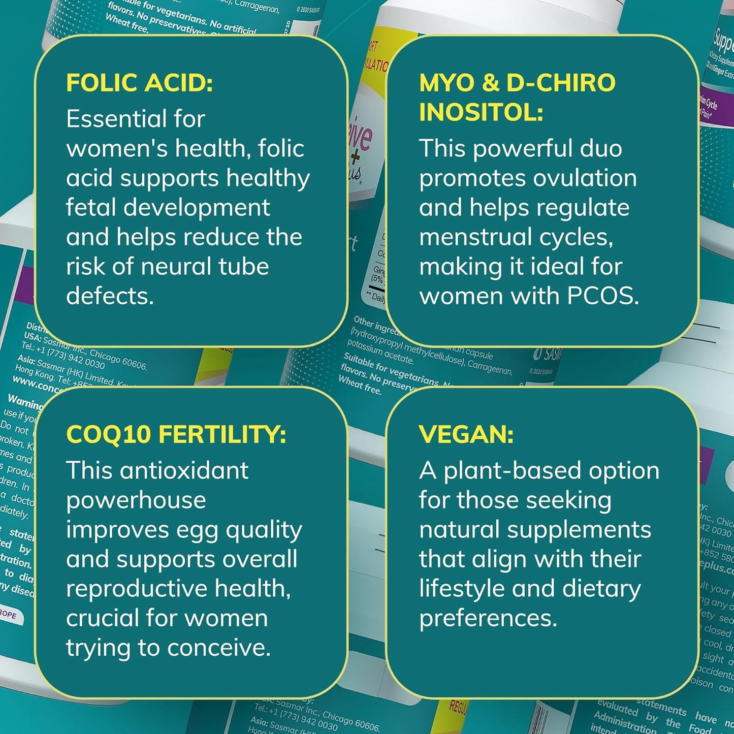 Myo-Inositol & D-Chiro Inositol Blend Ovulation Support Supplement with Coq10, Folic Acid, Ginger - PCOS Relief, Healthy Ovarian Support - Multi Vitamins for Women - 120 Capsules