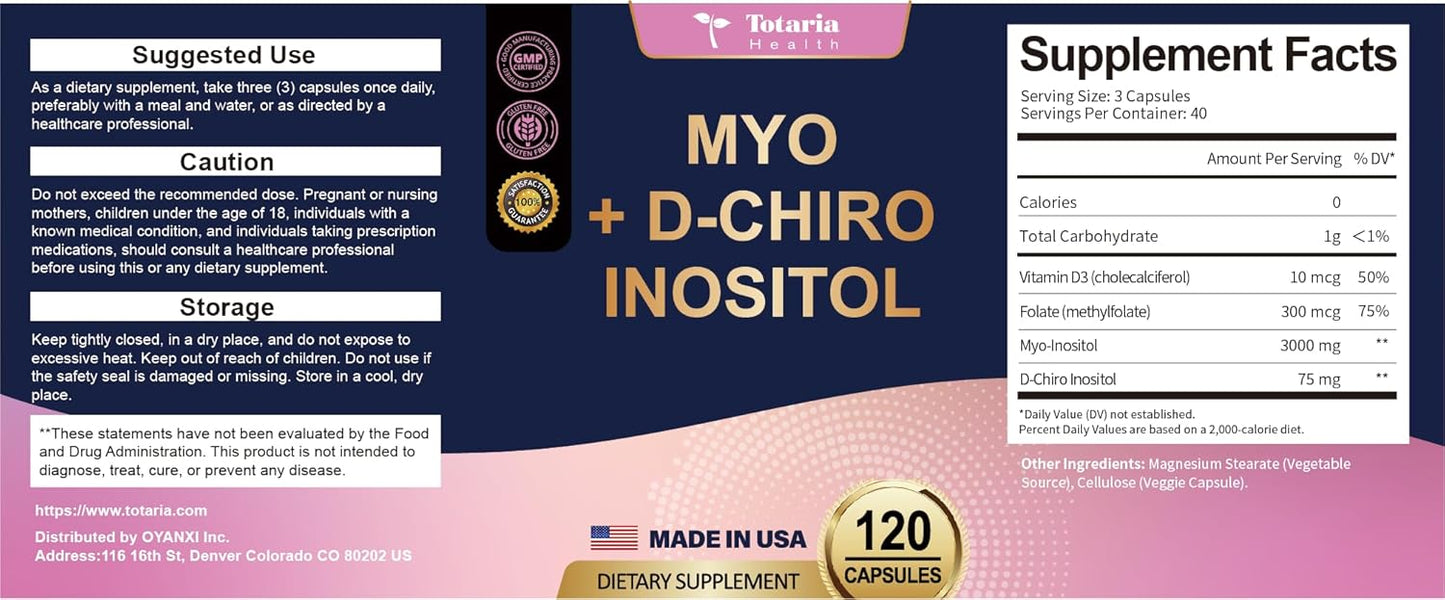 Myo-Inositol & D-Chiro Inositol Capsules with Vitamin D3 and Folate for Optimal Health